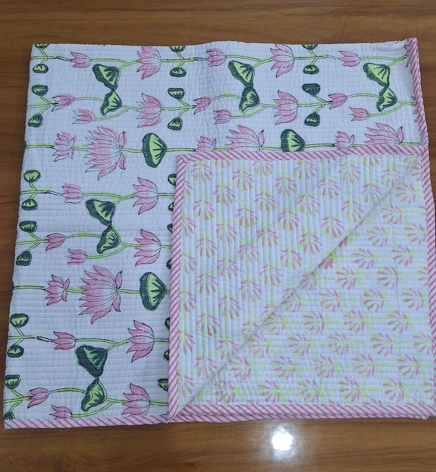 Lotus Bloom Baby Cotton Quilt 40x40 Inches Reversible Floral Print Baby Blanket with Surgical Cotton Filling