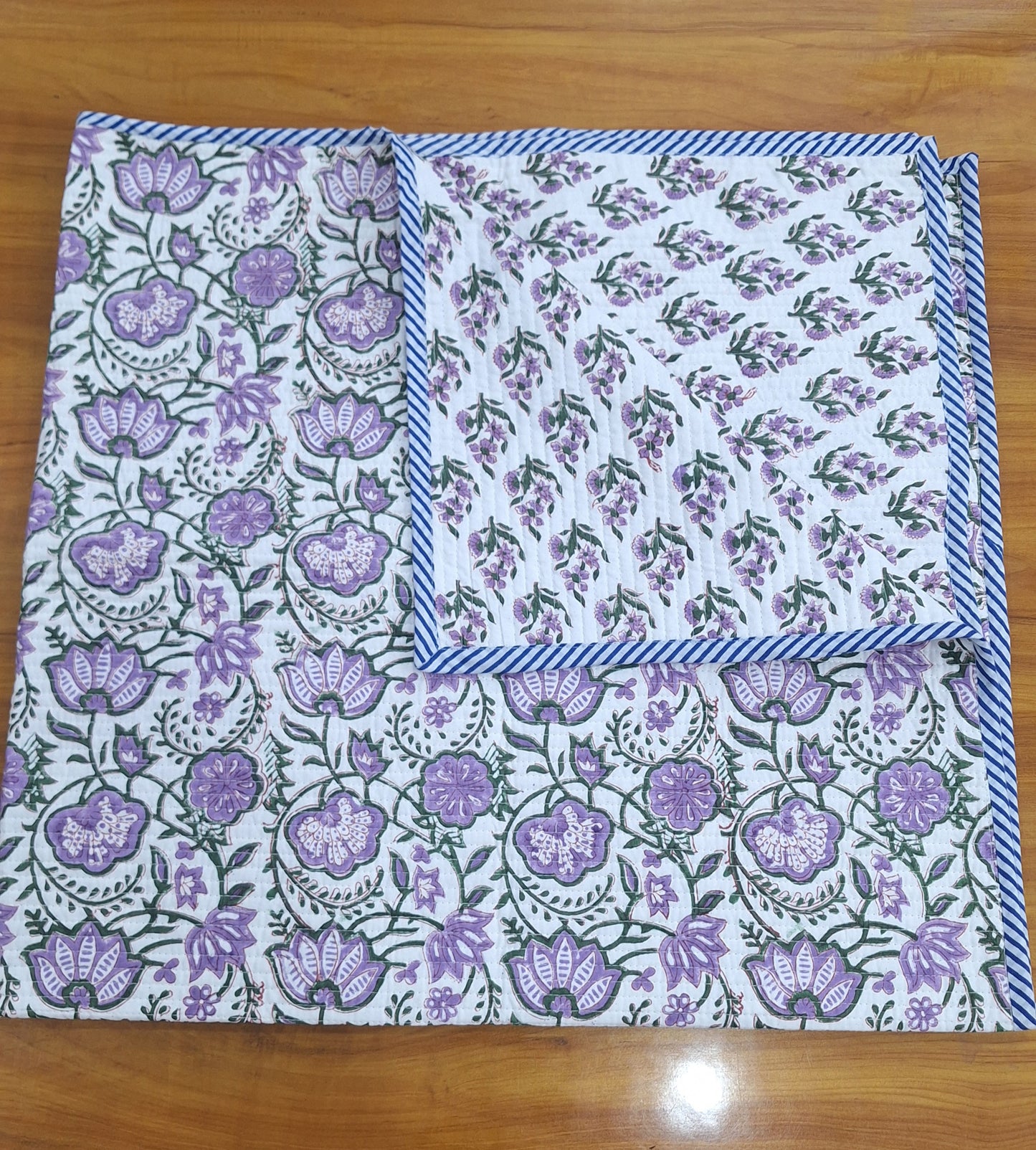 Purple Floral Reversible Baby Quilt 40x40 Inches Soft Cambric Cotton with 200 GSM Surgical Cotton Filling