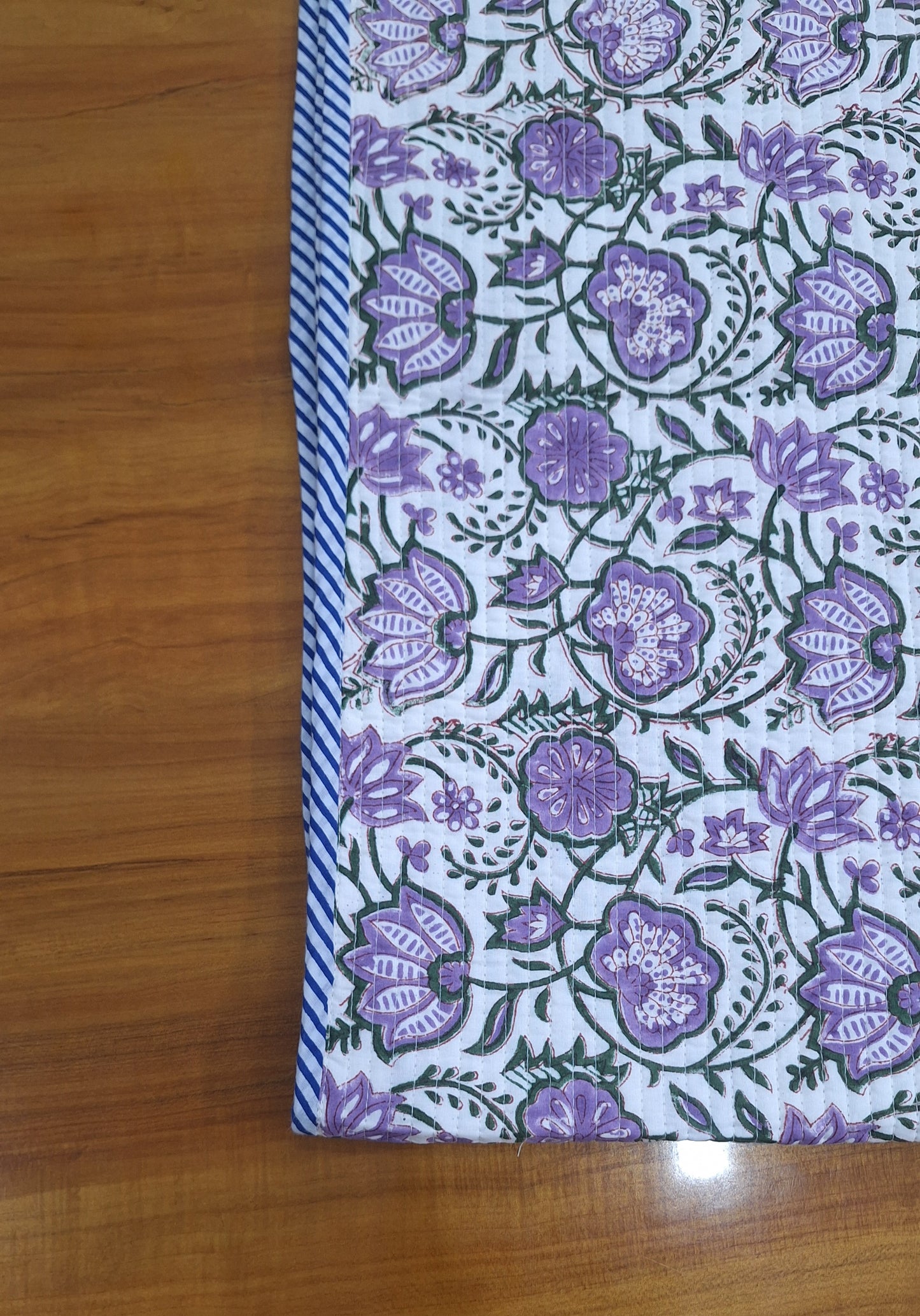 Purple Floral Reversible Baby Quilt 40x40 Inches Soft Cambric Cotton with 200 GSM Surgical Cotton Filling