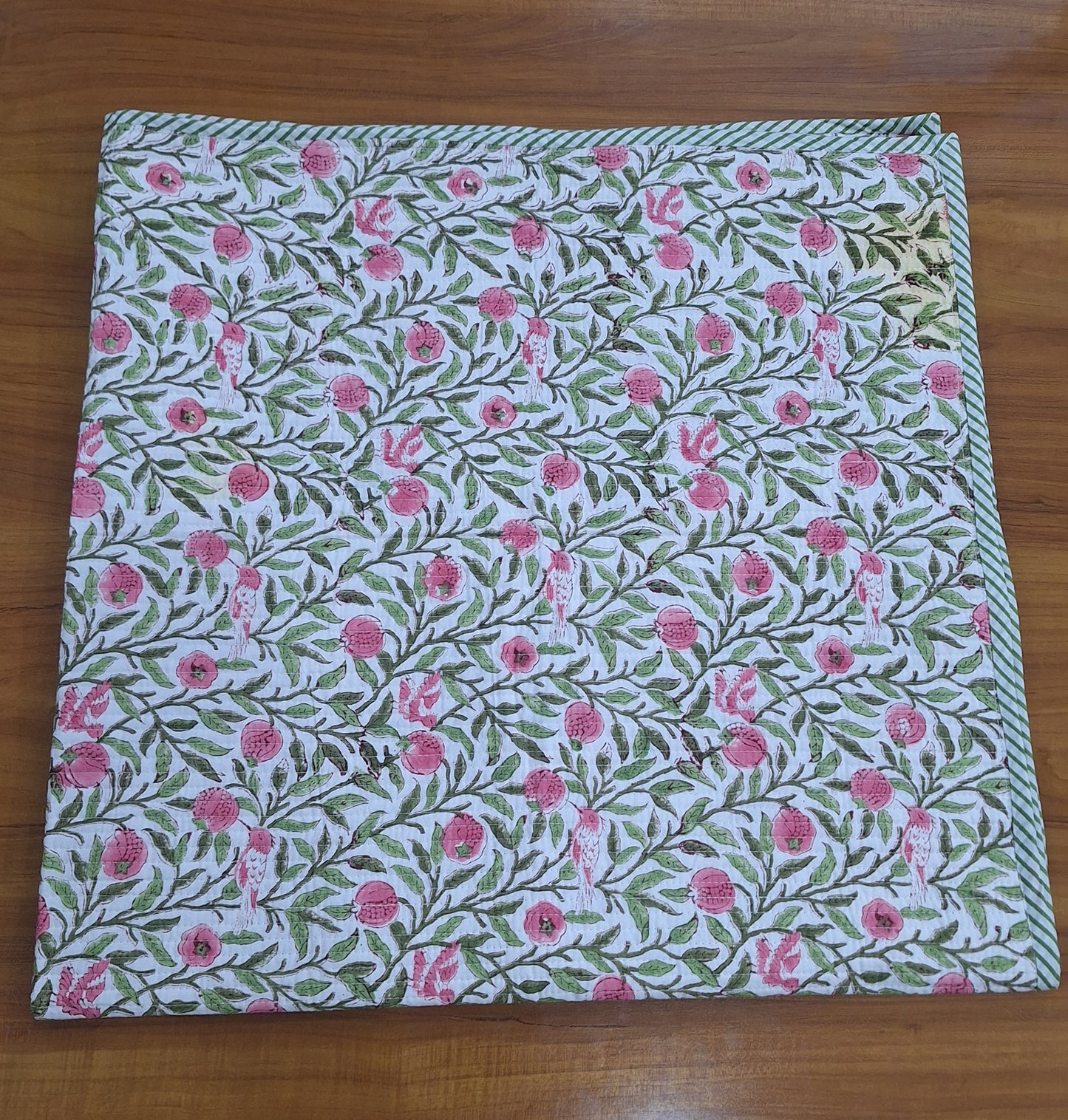 Handcrafted Pink Floral Baby Quilt 40x40 Inches Soft Cambric Cotton Baby Blanket with Surgical Cotton Filling (200 GSM)