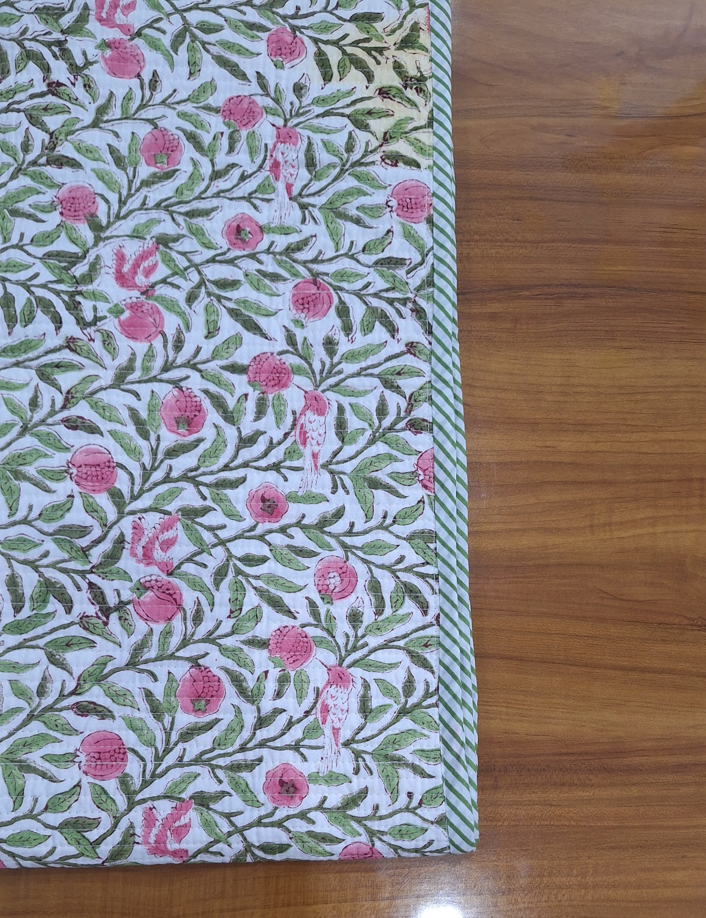 Handcrafted Pink Floral Baby Quilt 40x40 Inches Soft Cambric Cotton Baby Blanket with Surgical Cotton Filling (200 GSM)