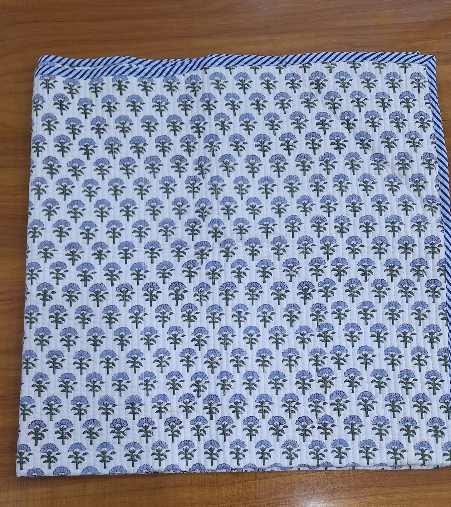 Blue Meadow Floral Baby Quilt Lightweight Cotton Baby Quilt