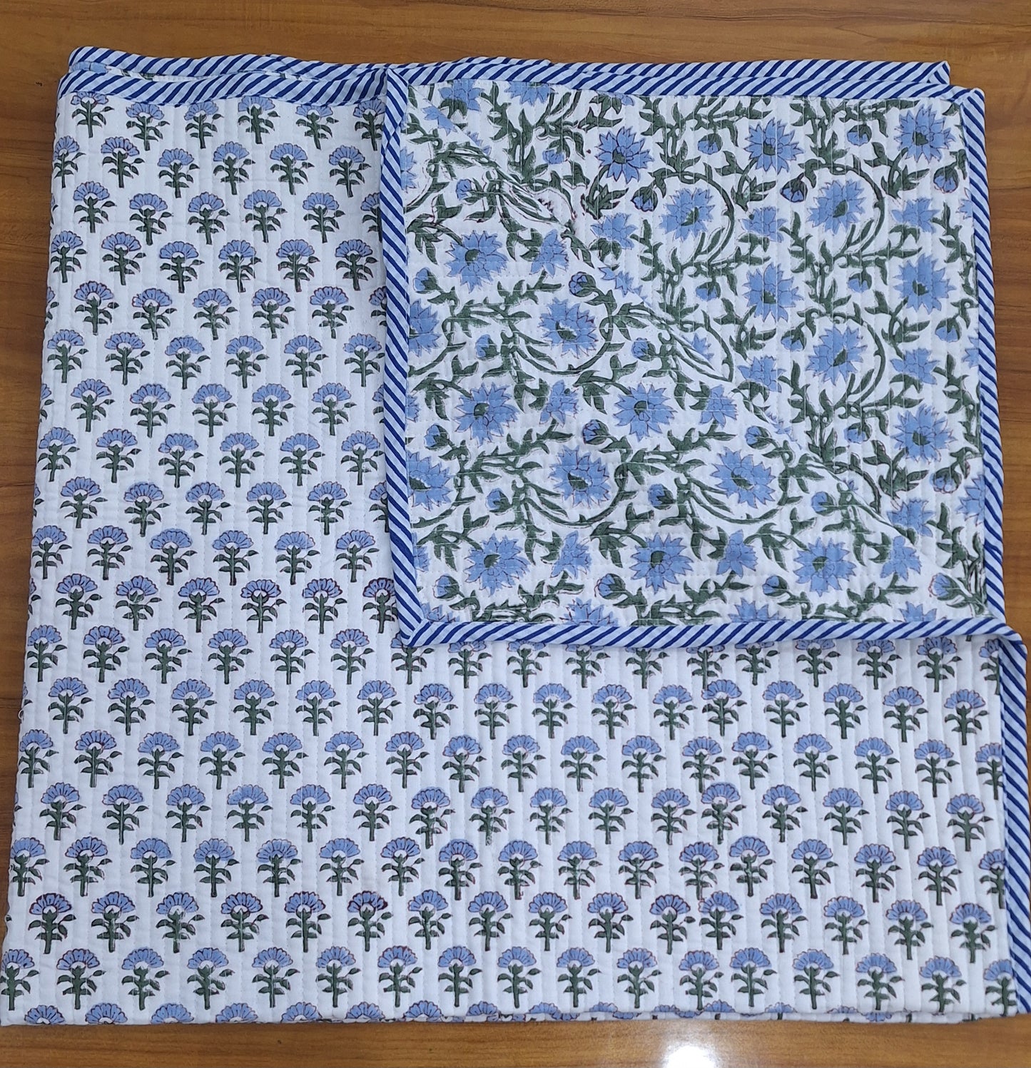 Blue Meadow Floral Baby Quilt Lightweight Cotton Baby Quilt