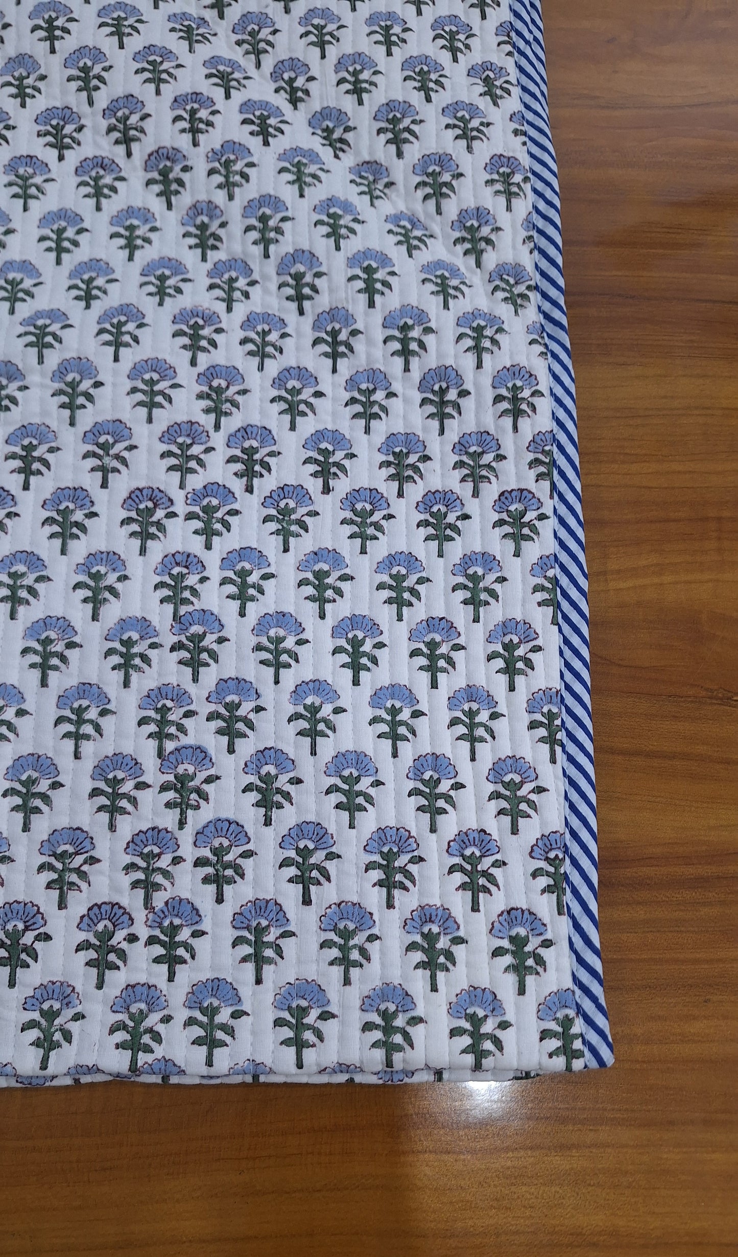 Blue Meadow Floral Baby Quilt Lightweight Cotton Baby Quilt