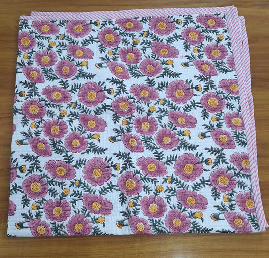 Floral Bloom Reversible Baby Quilt  Lightweight Cotton 40×40