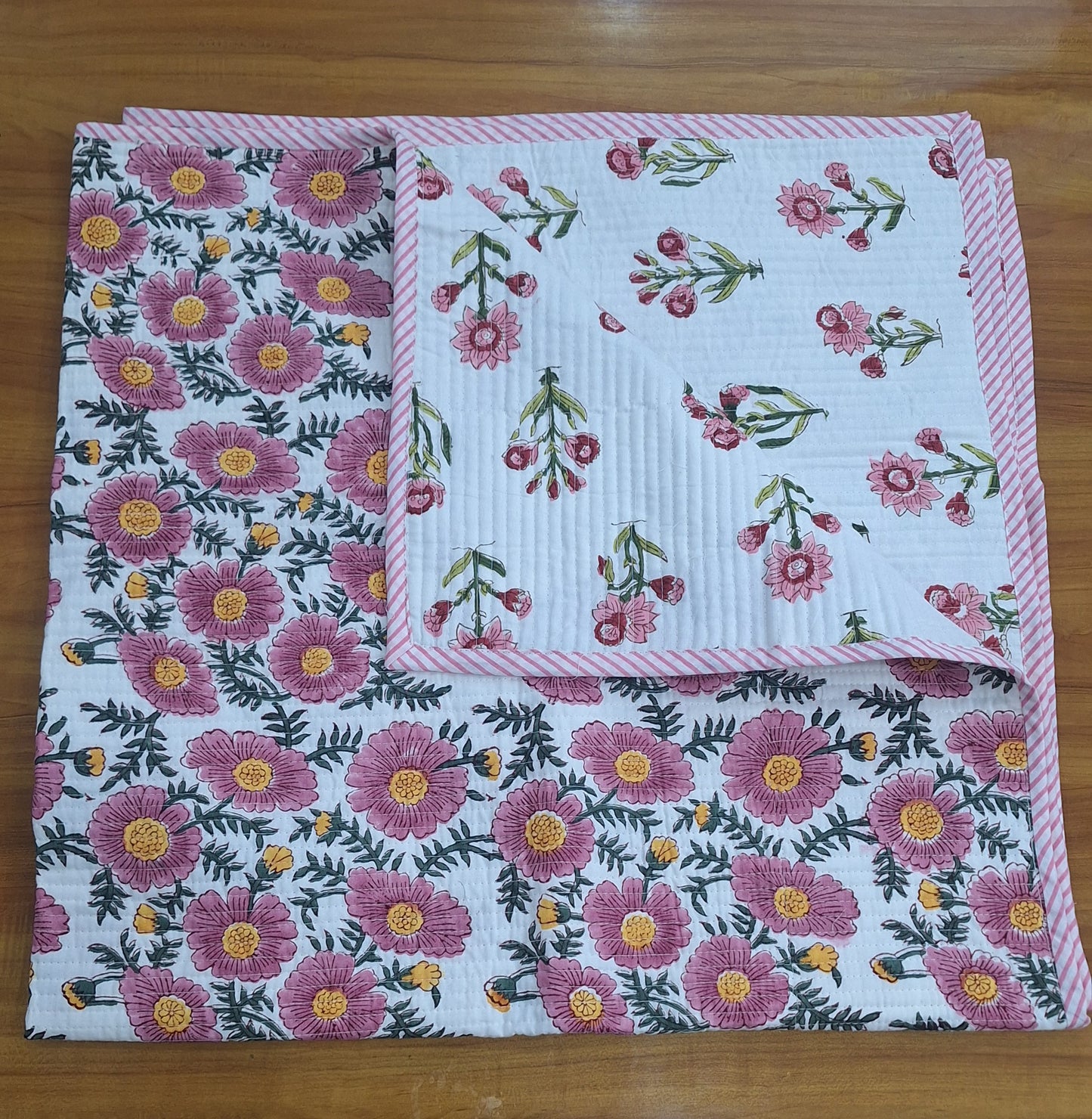 Floral Bloom Reversible Baby Quilt  Lightweight Cotton 40×40