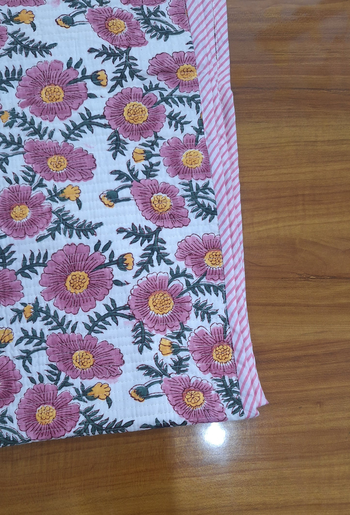 Floral Bloom Reversible Baby Quilt  Lightweight Cotton 40×40