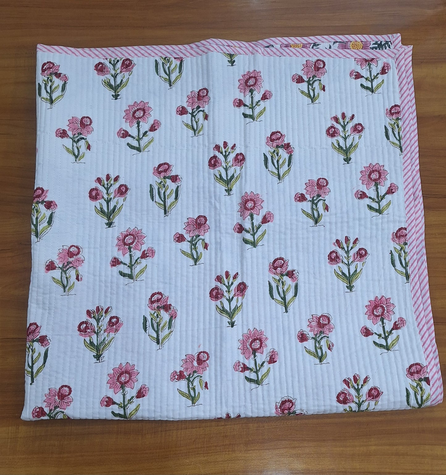 Floral Bloom Reversible Baby Quilt  Lightweight Cotton 40×40