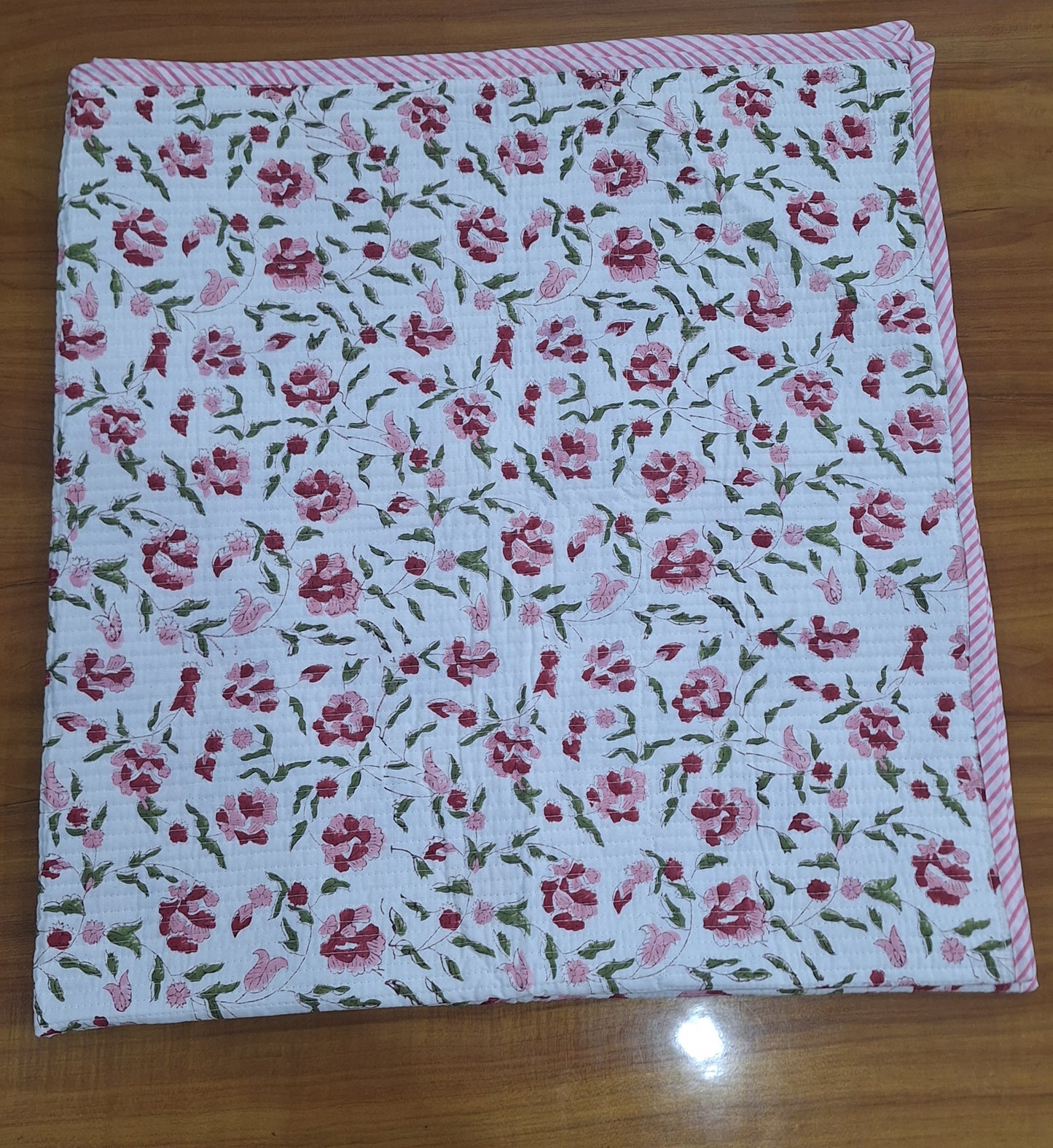 Pink Wildflower Print Reversible Baby Quilt 40x40 Inches