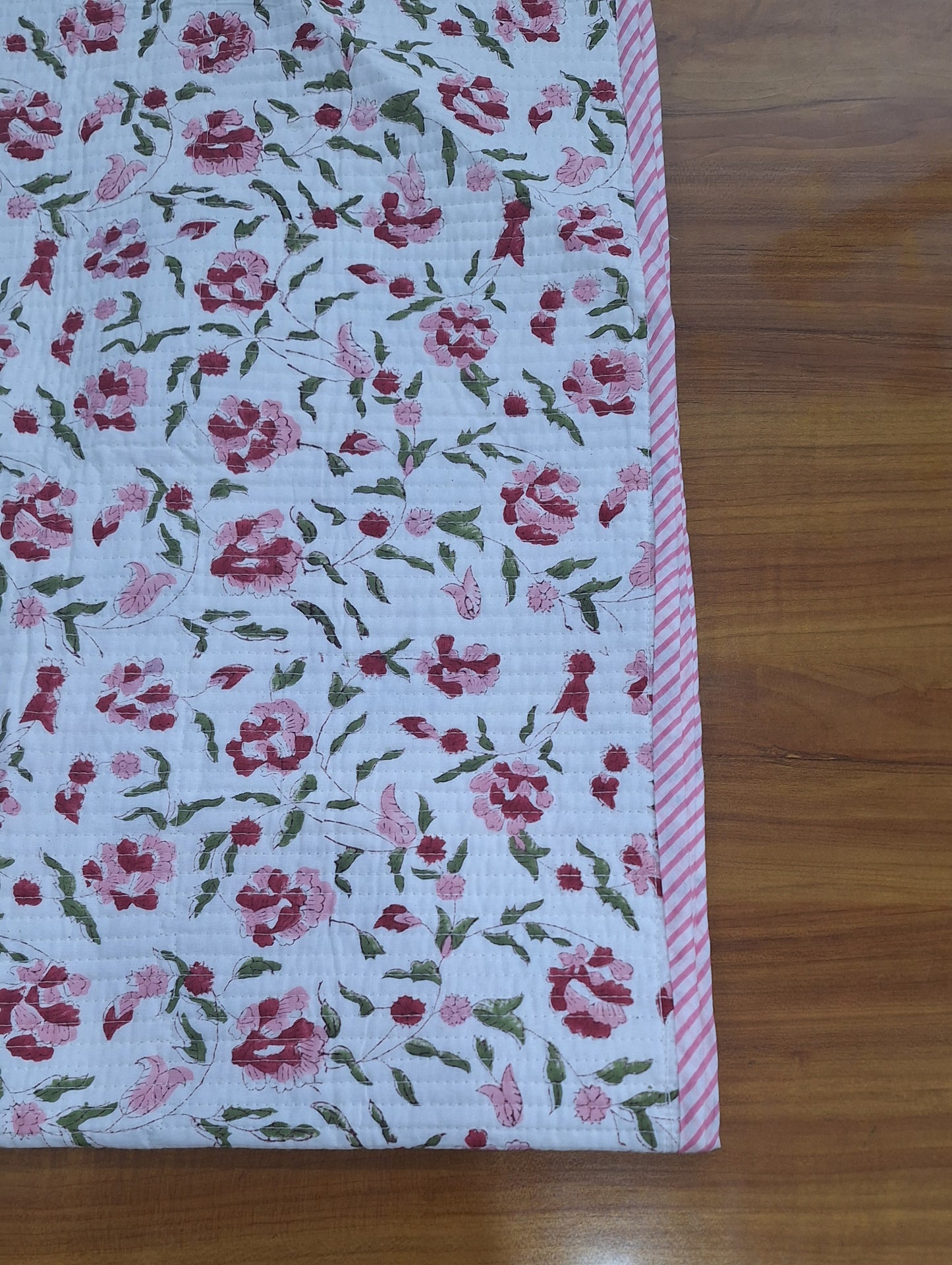 Pink Wildflower Print Reversible Baby Quilt 40x40 Inches