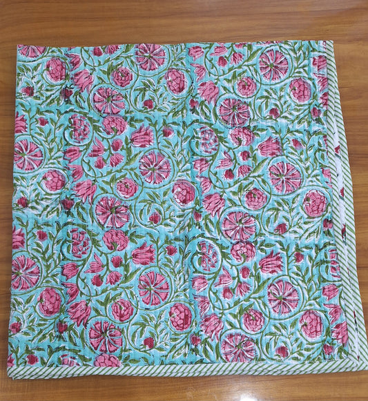 Aqua Blossom & Bud Print Reversible Baby Quilt