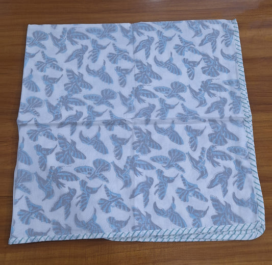 Little Blue Birds Baby Dohar  Soft Hand Block Printed Malmal
