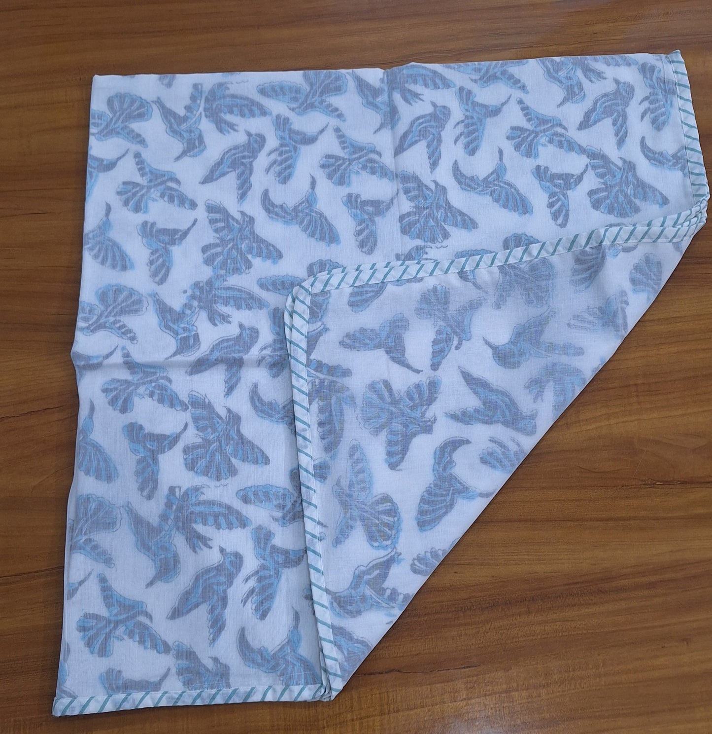 Little Blue Birds Baby Dohar  Soft Hand Block Printed Malmal