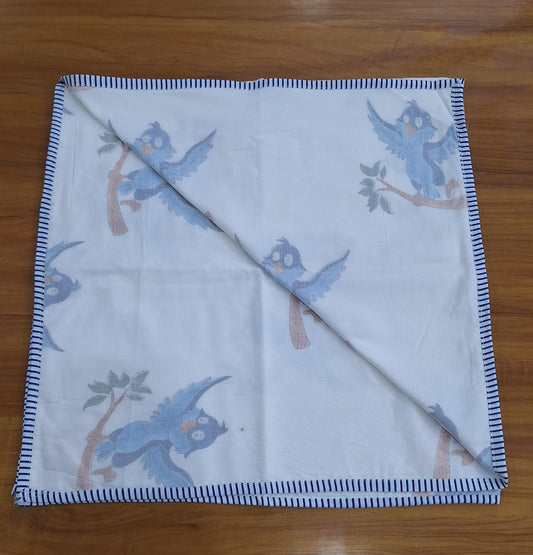Little Blue Bird Baby Dohar Hand Block Printed Cotton  40x40 Inches