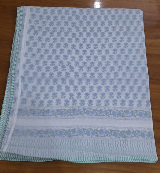 Sky Blue Hand Block Buti Baby Dohar with Stripe Frame