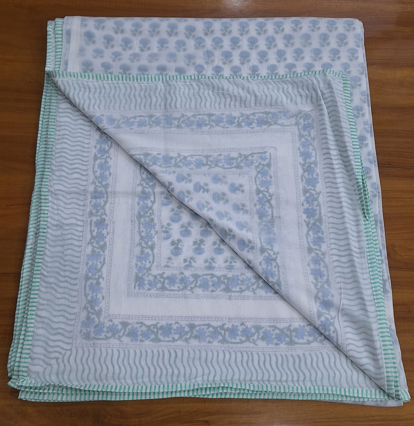 Sky Blue Hand Block Buti Baby Dohar with Stripe Frame