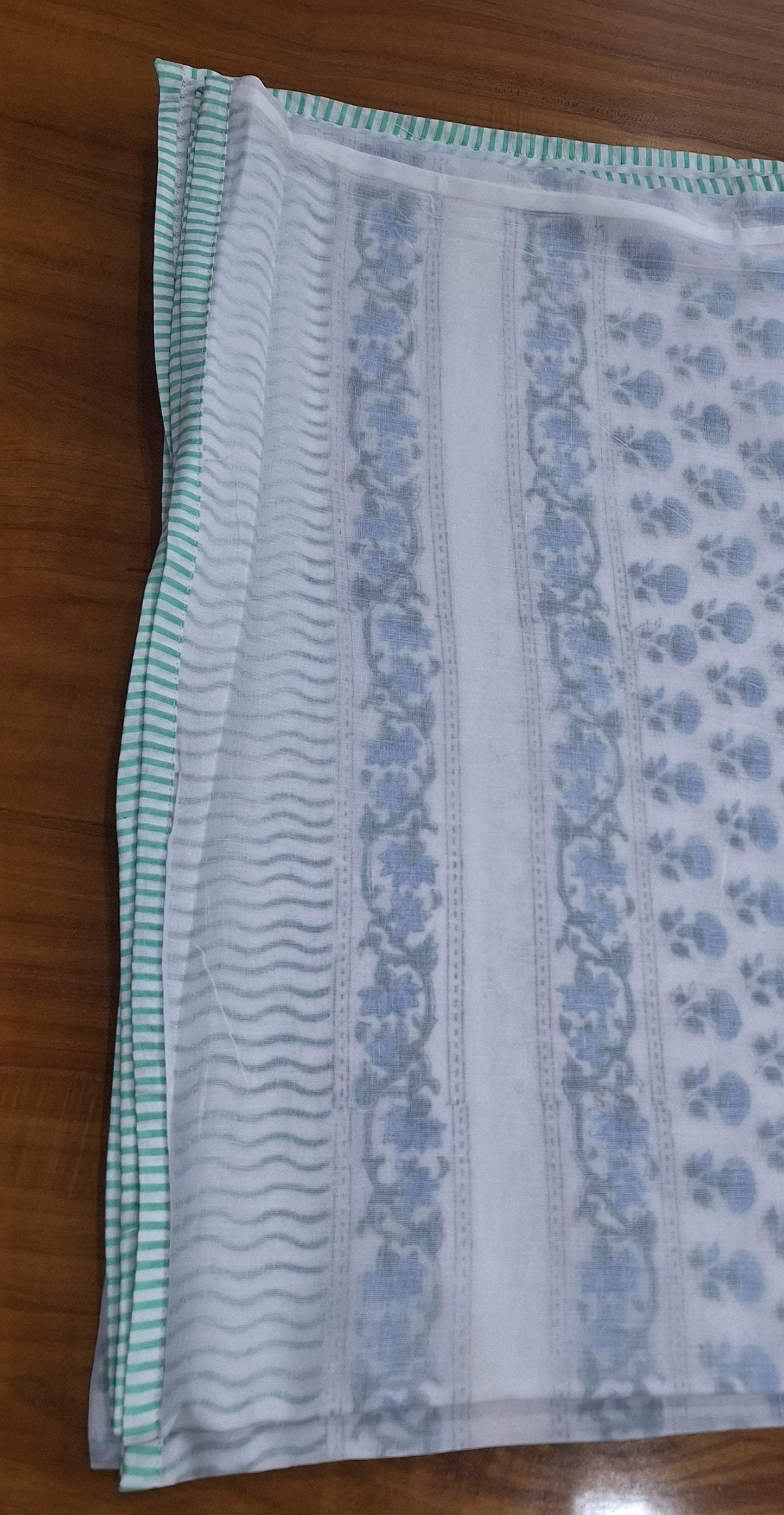 Sky Blue Hand Block Buti Baby Dohar with Stripe Frame