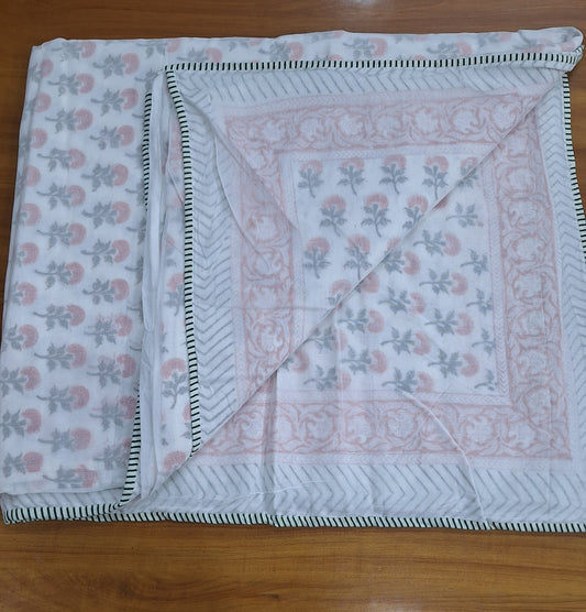 Blush Pink Floral Dohar  Handcrafted Cotton Mulmul Dohar