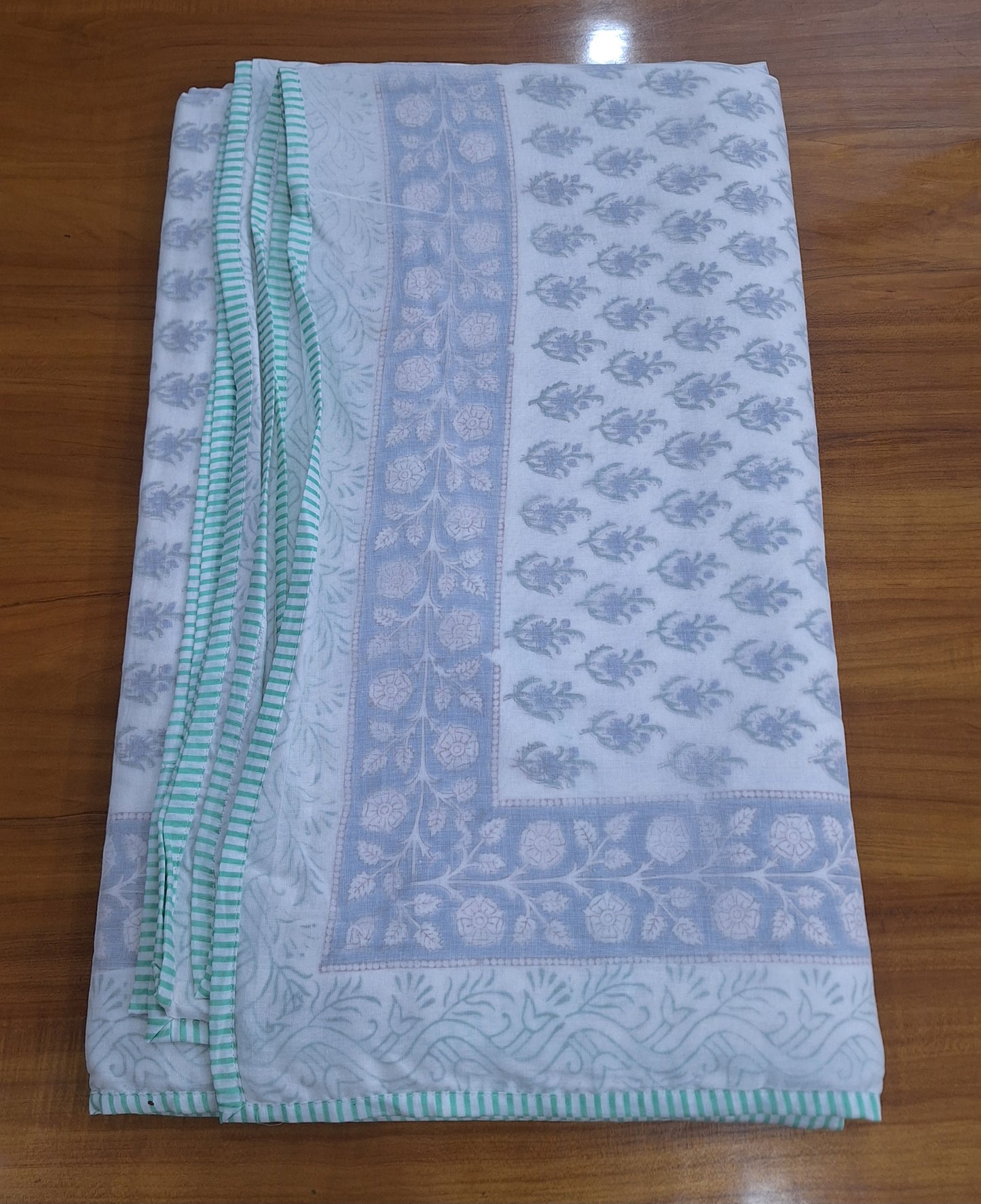 Sky Blue Mughal Floral Hand Block Print Cotton Dohar