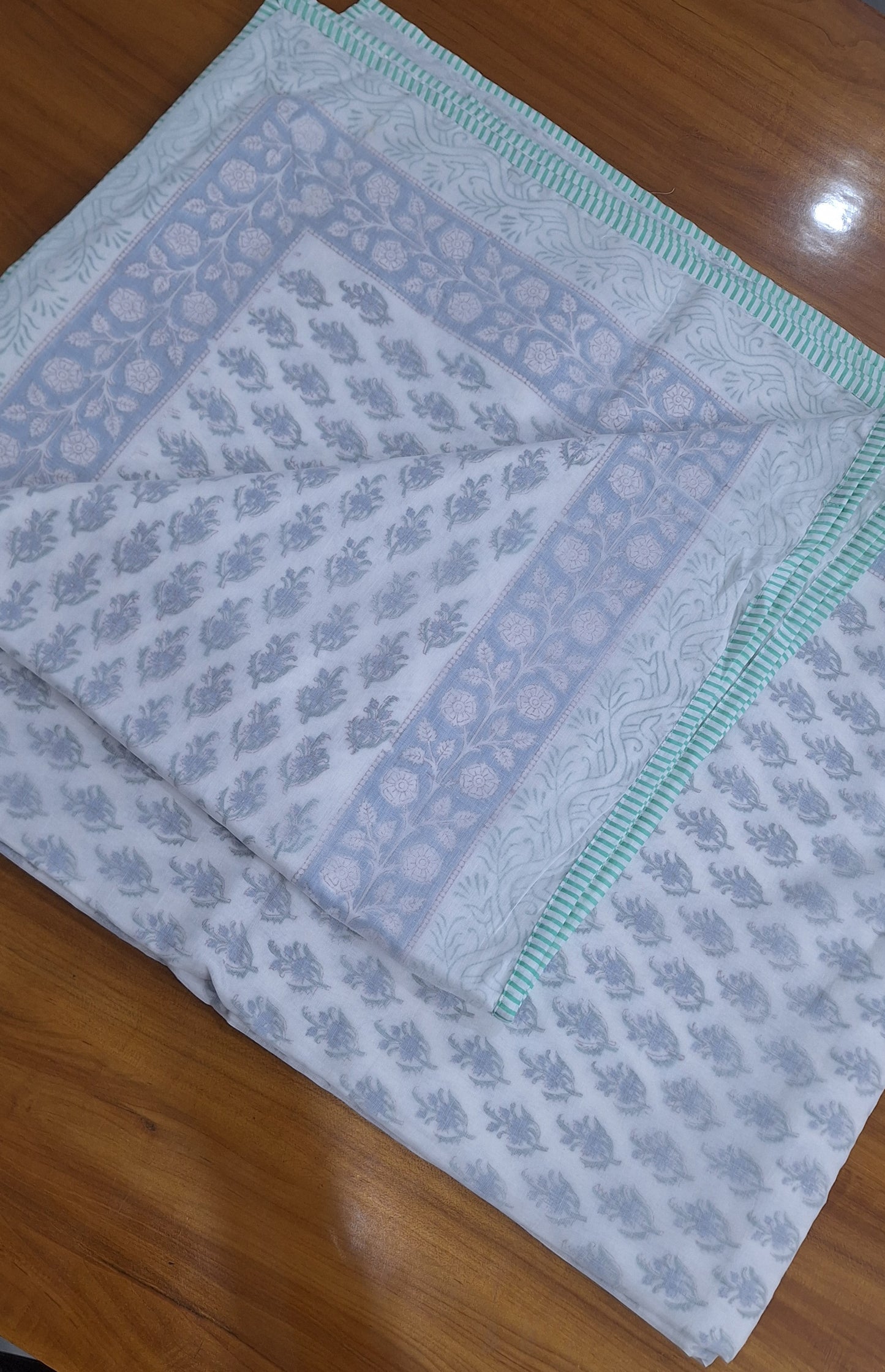 Sky Blue Mughal Floral Hand Block Print Cotton Dohar