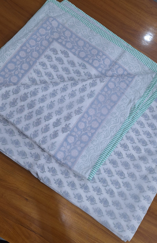 Sky Blue Mughal Floral Hand Block Print Cotton Dohar