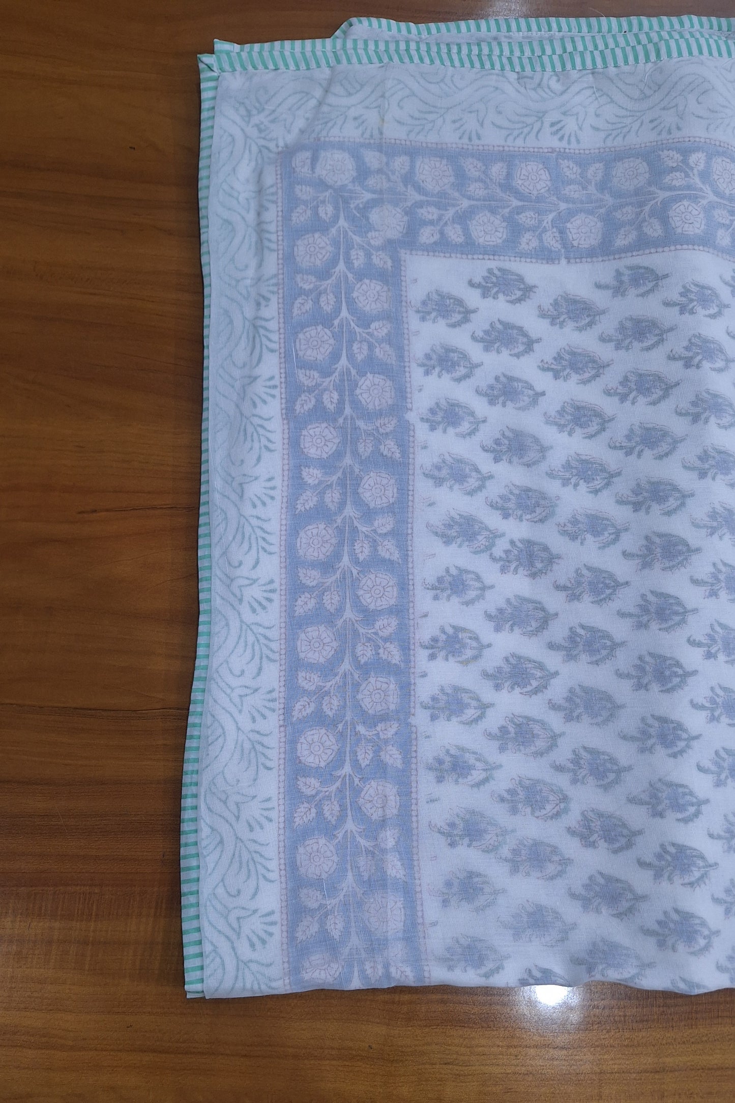 Sky Blue Mughal Floral Hand Block Print Cotton Dohar