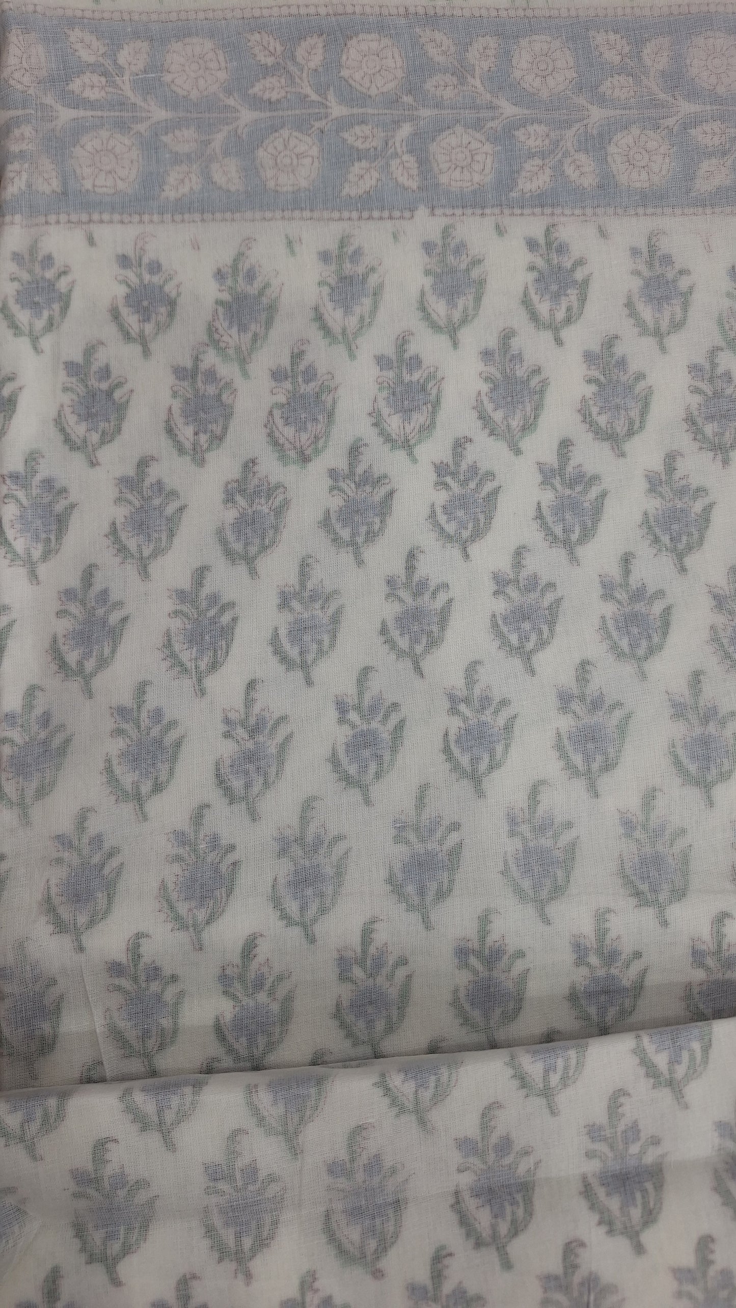 Sky Blue Mughal Floral Hand Block Print Cotton Dohar