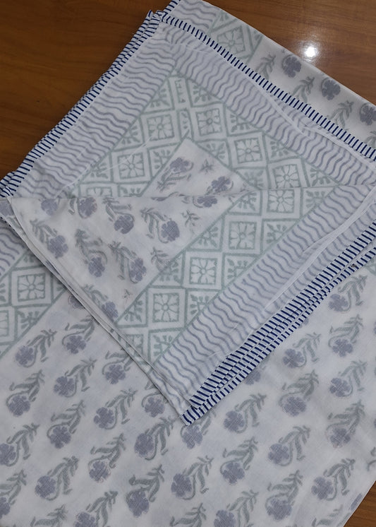 Soft Grey Blossom Booti Hand Block Print Dohar