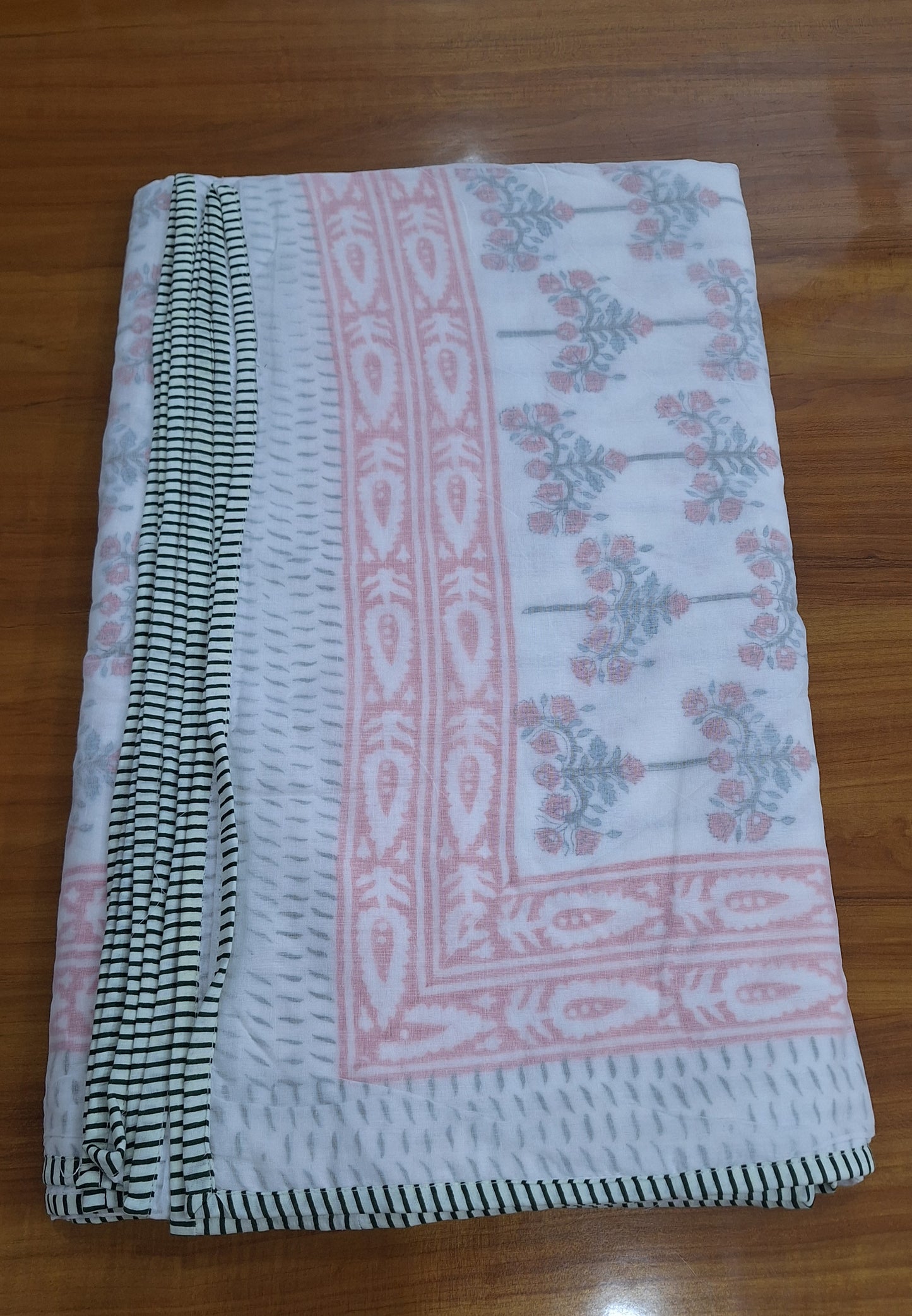 Pastel Pink Floral Hand Block  Dohar