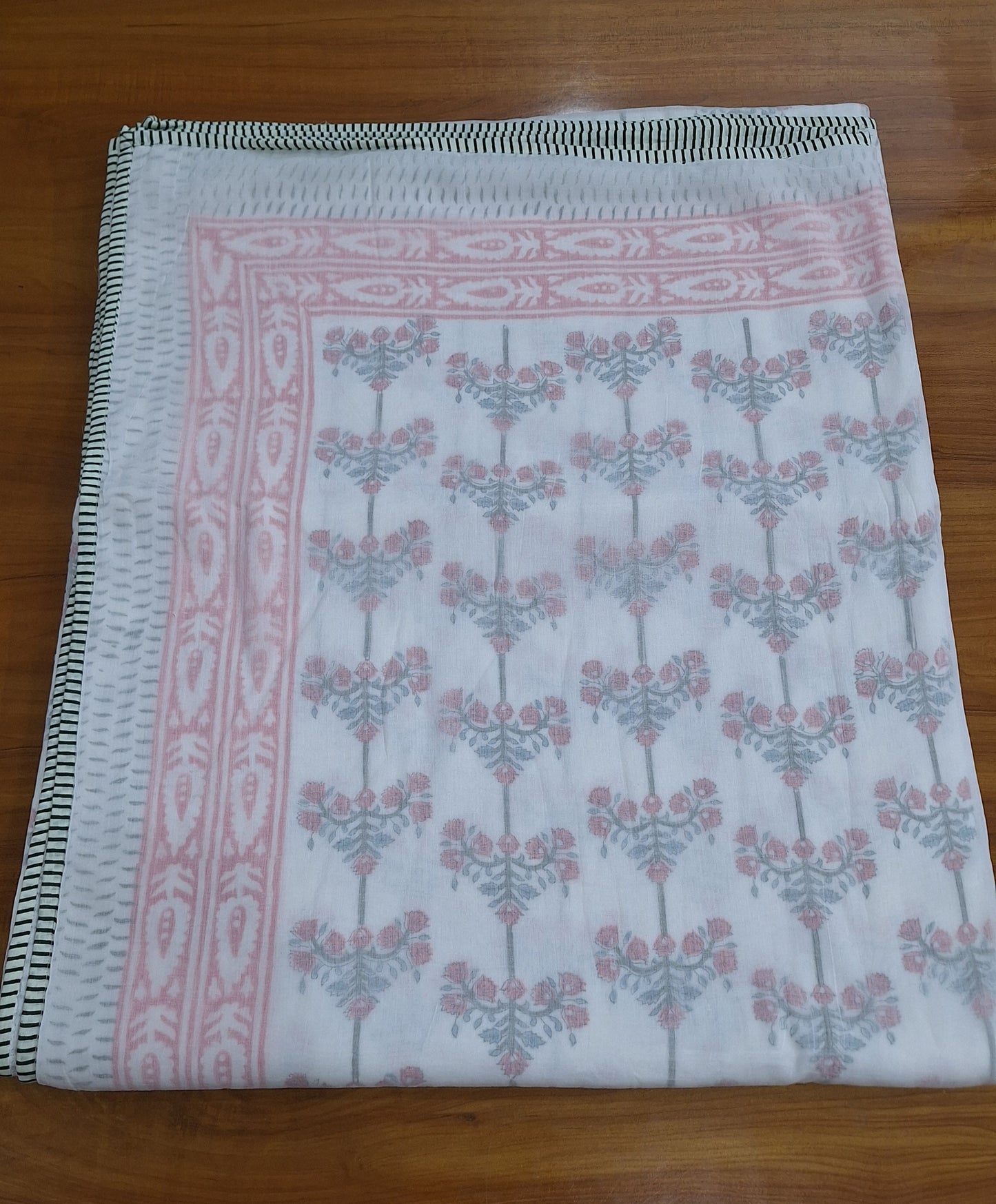 Pastel Pink Floral Hand Block  Dohar