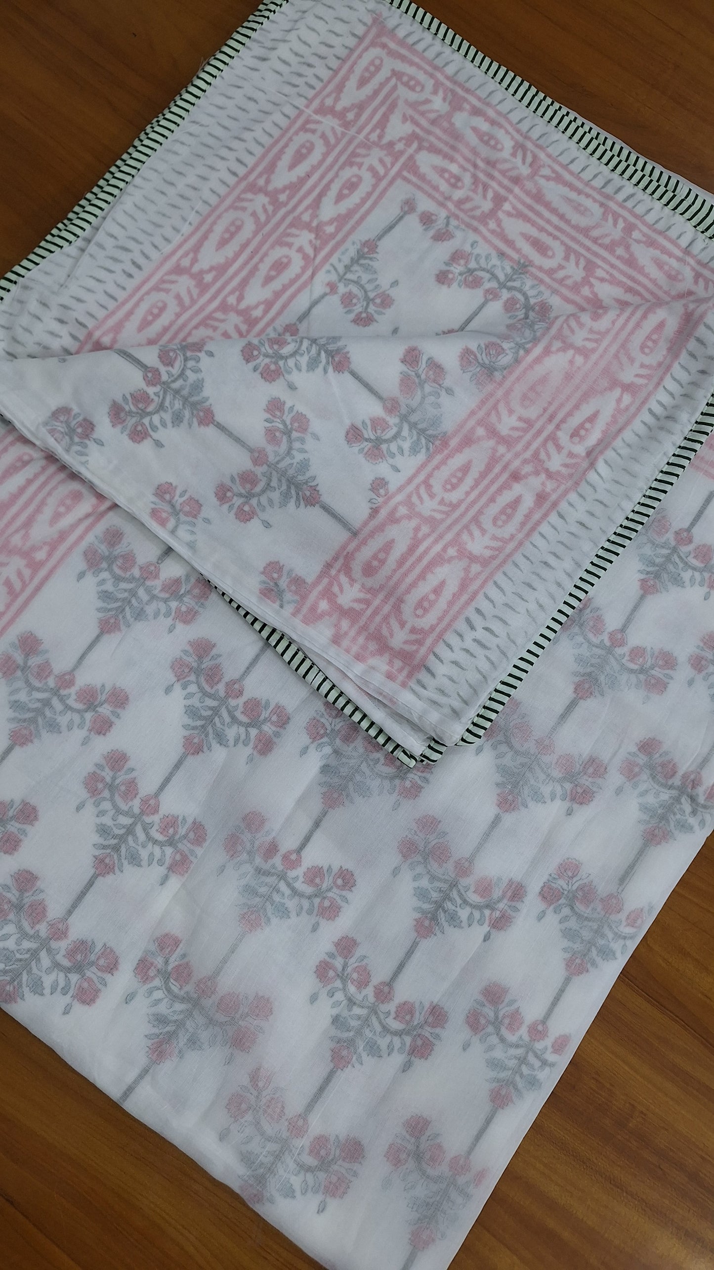 Pastel Pink Floral Hand Block  Dohar