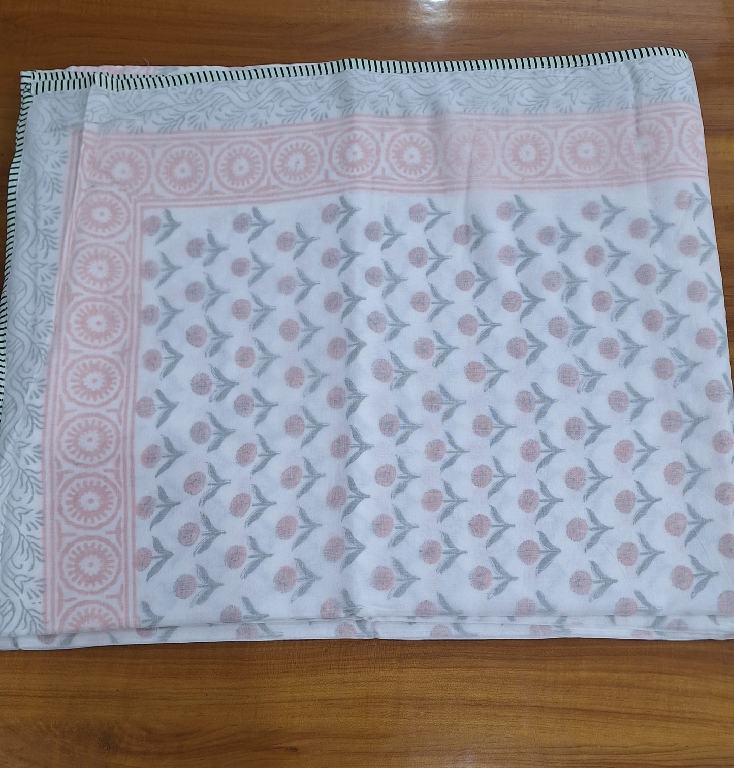Pink Meadow Floral Booti Print Hand Block Printed Dohar