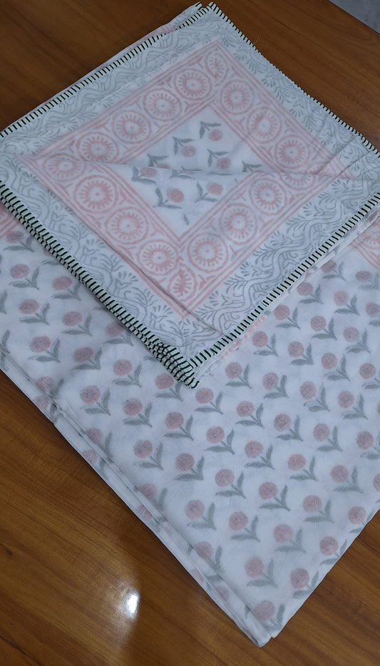 Pink Meadow Floral Booti Print Hand Block Printed Dohar