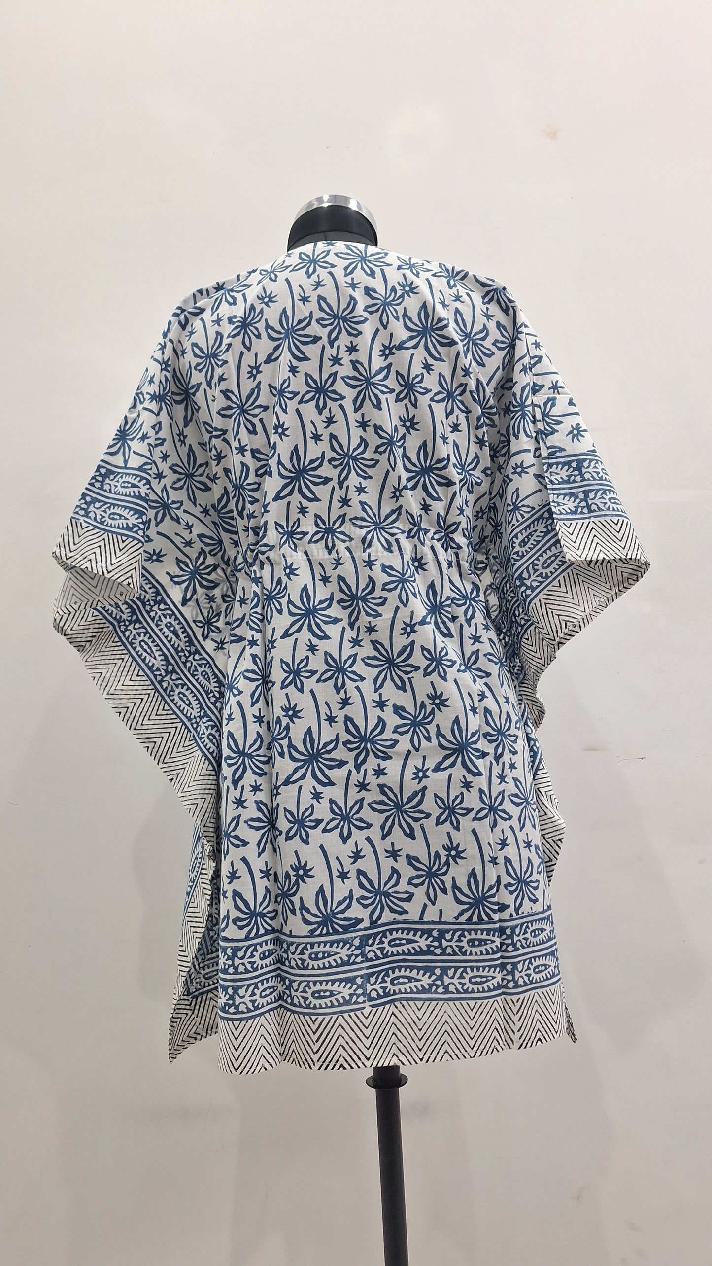 Tropical Blue Palm Hand Block Print Kaftan