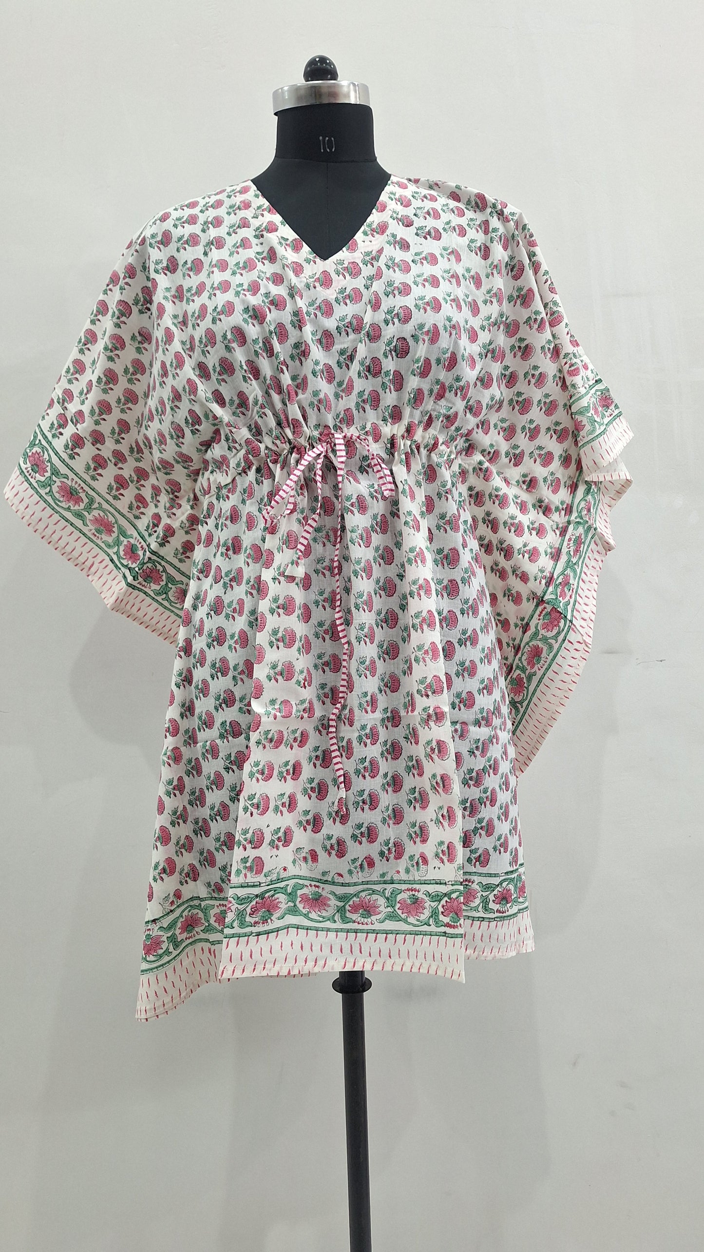 Pastel Floral Hand Block Print Cotton Kaftan