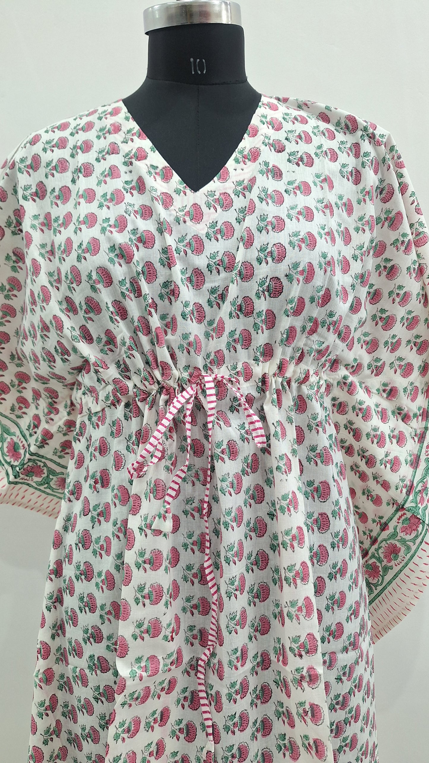 Pastel Floral Hand Block Print Cotton Kaftan