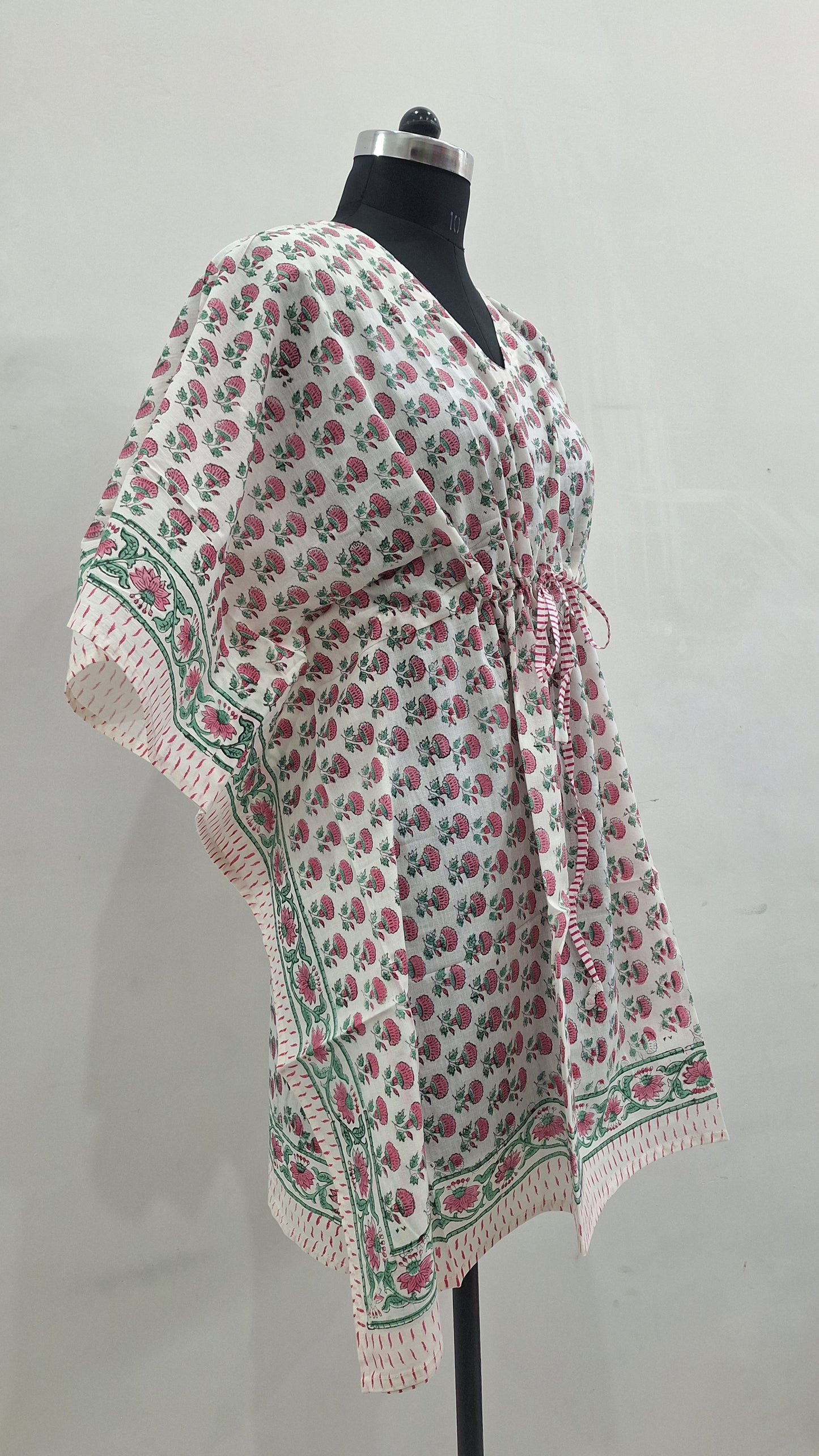 Pastel Floral Hand Block Print Cotton Kaftan