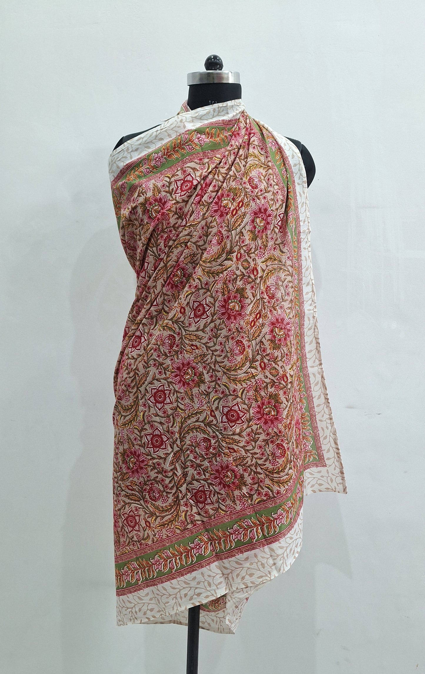 Vintage Pink Floral Cotton Cambric Beach Sarong