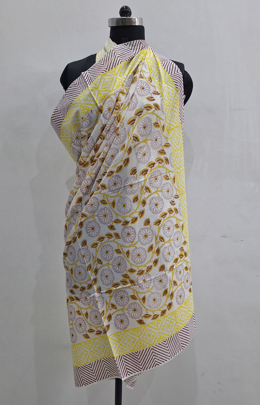 Sunshine Yellow Floral Print Cotton Cambric Beach Sarong Wrap