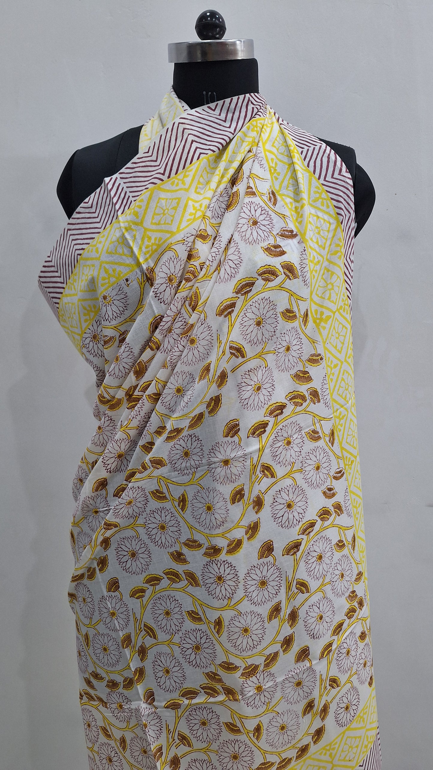 Sunshine Yellow Floral Print Cotton Cambric Beach Sarong Wrap