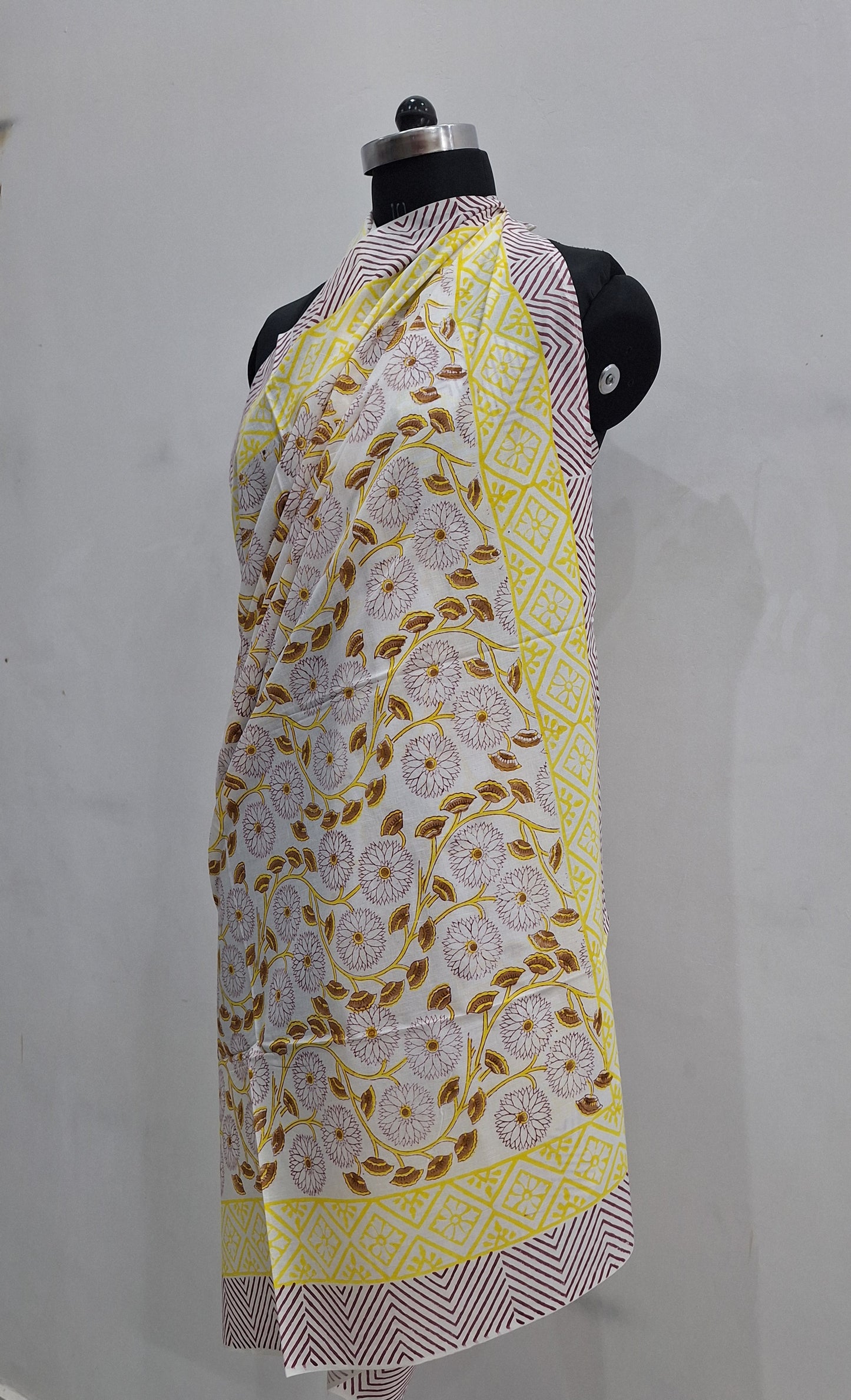 Sunshine Yellow Floral Print Cotton Cambric Beach Sarong Wrap