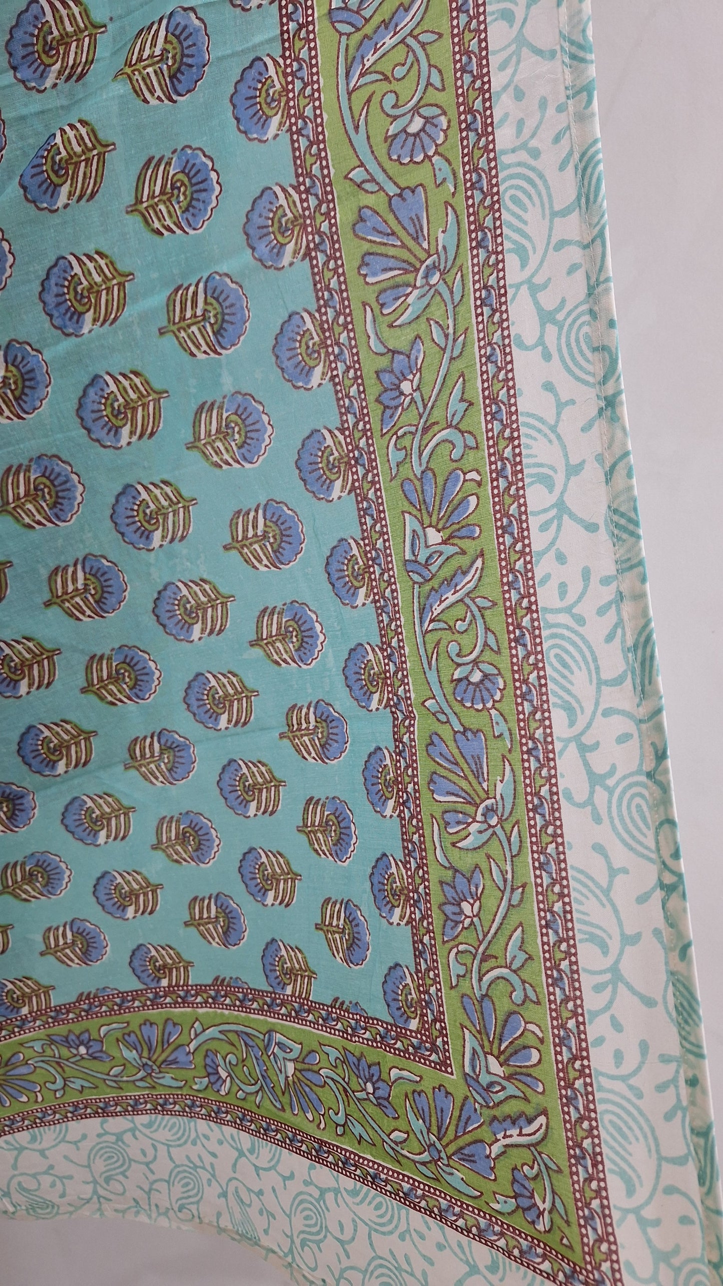 Aqua Blue Floral Print Cotton Cambric Beach Sarong