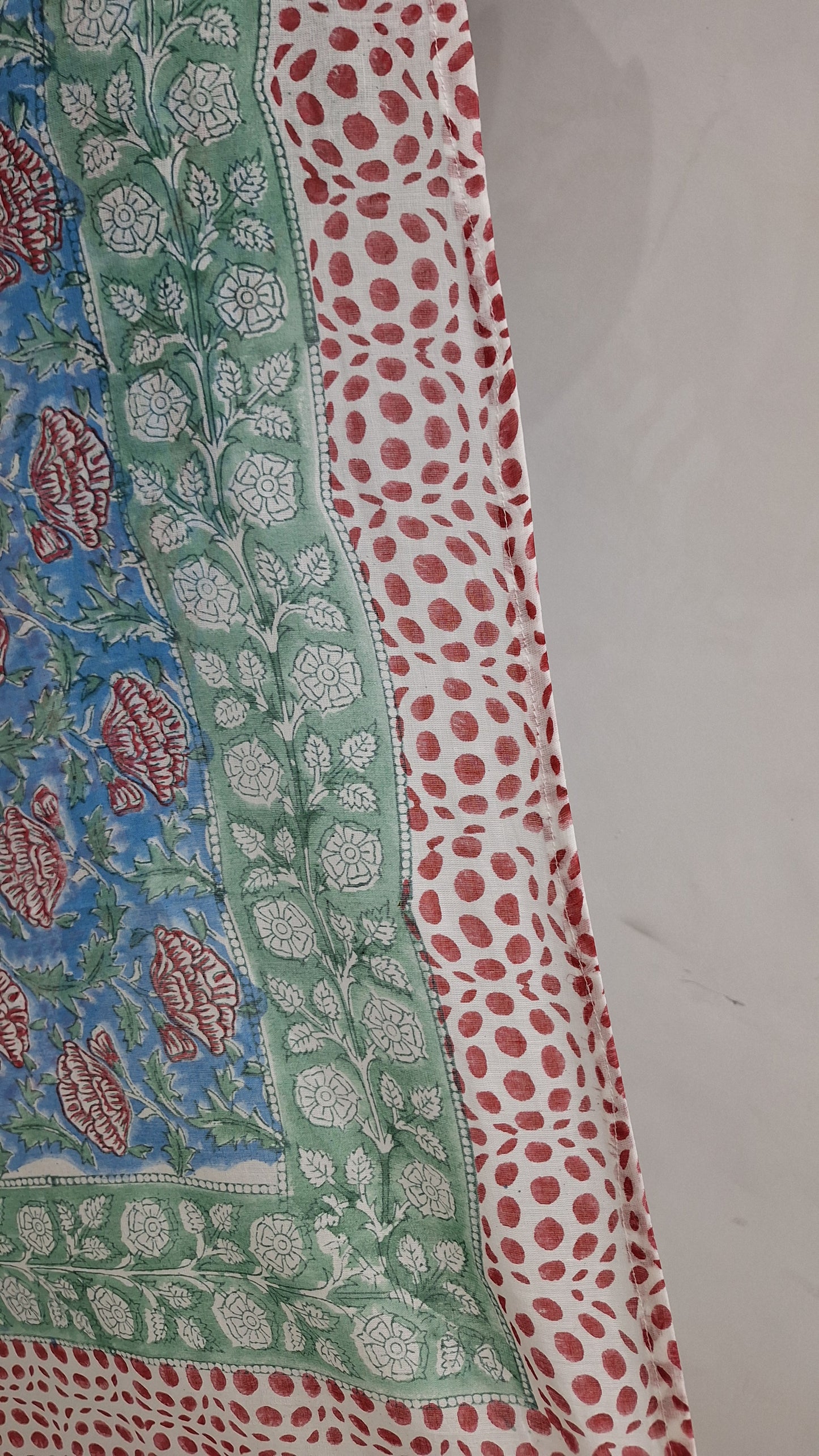 Blue Floral Buta Cotton Beach Sarong with Green Border