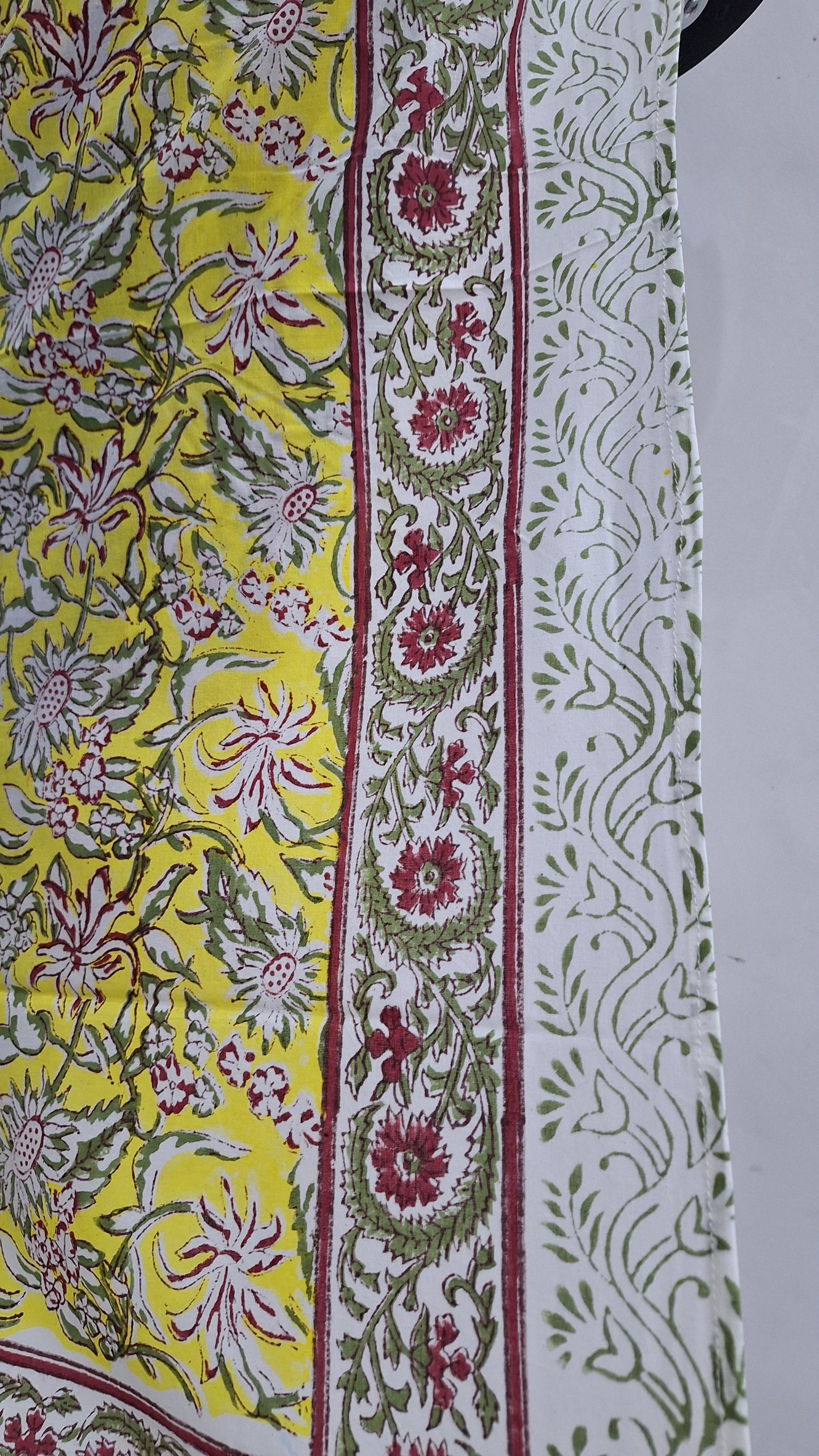 Sunlit Yellow Floral Hand Block Print Cotton Sarong with Border