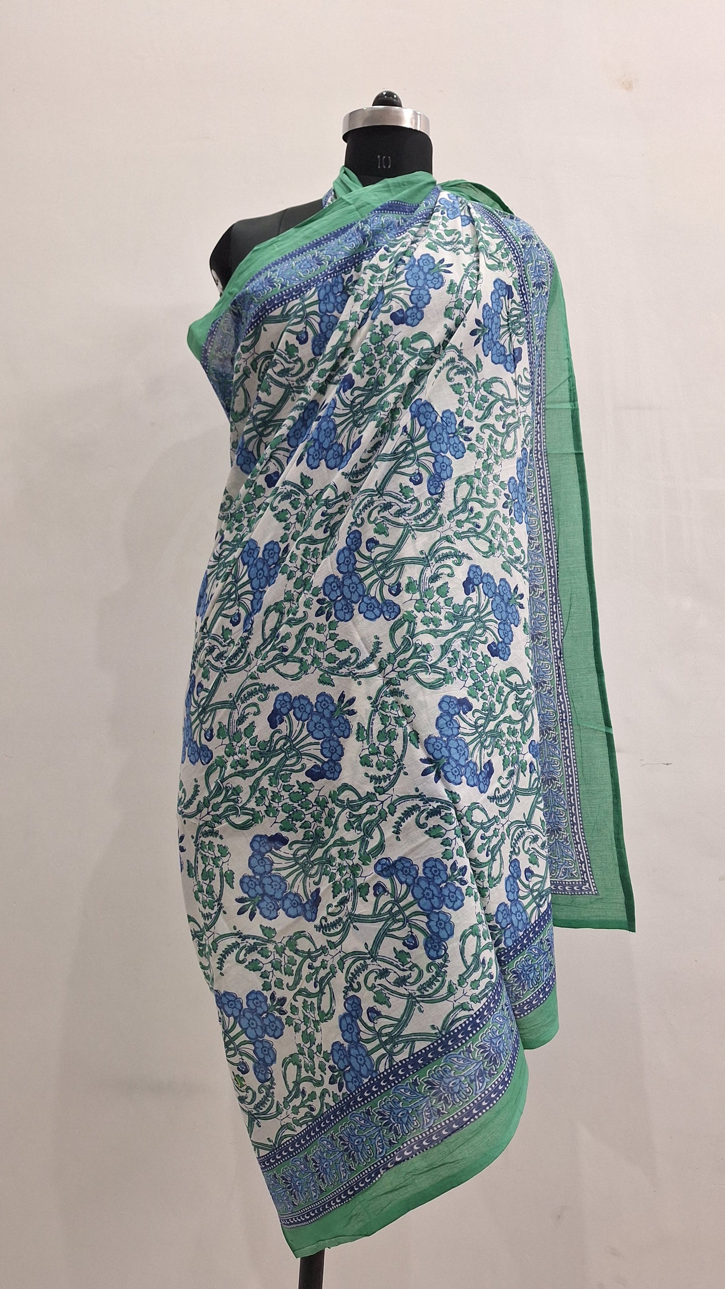 Blue & Green Floral Print Cotton Beach Sarong