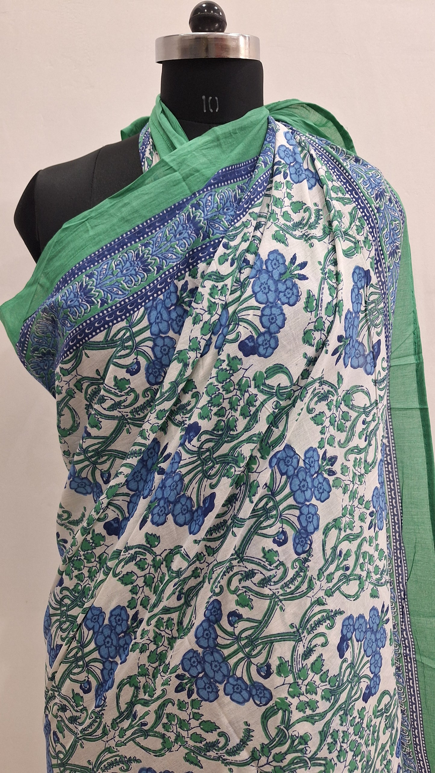 Blue & Green Floral Print Cotton Beach Sarong