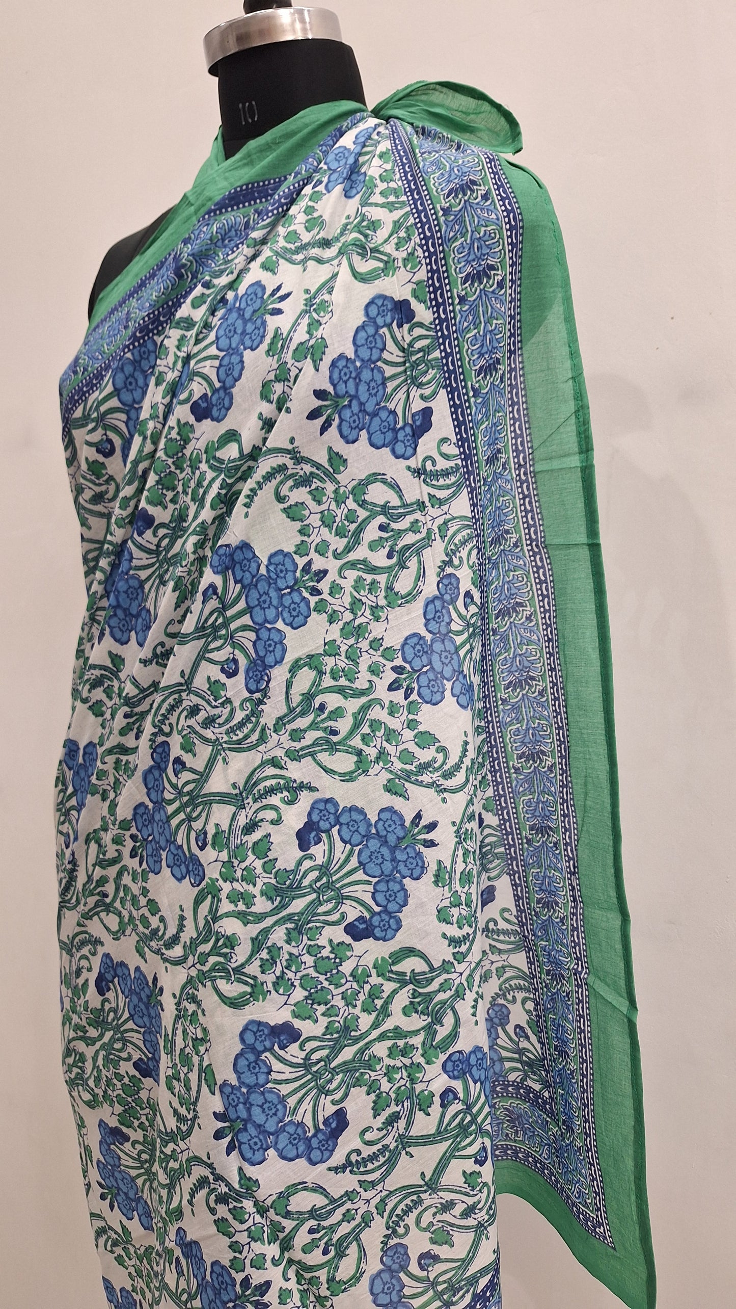 Blue & Green Floral Print Cotton Beach Sarong