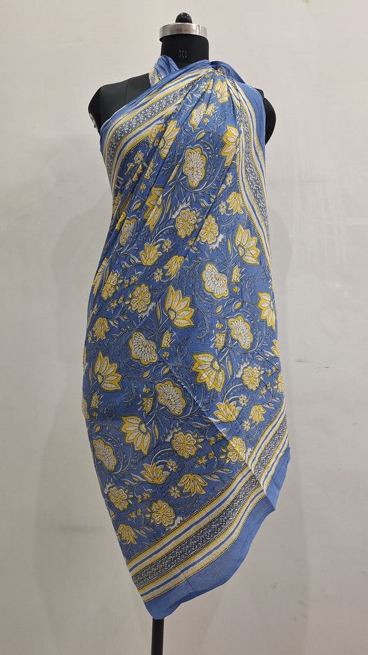 Blue Blossom Floral Print Cotton Sarong Wrap