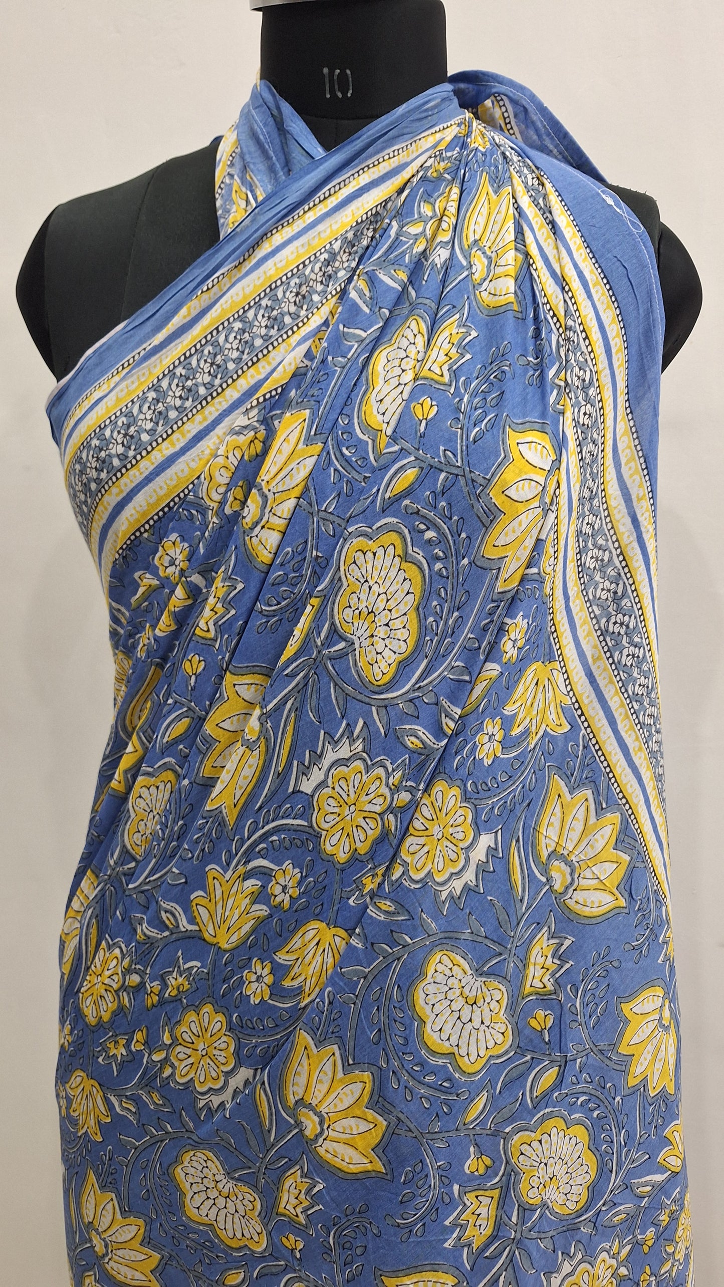 Blue Blossom Floral Print Cotton Sarong Wrap