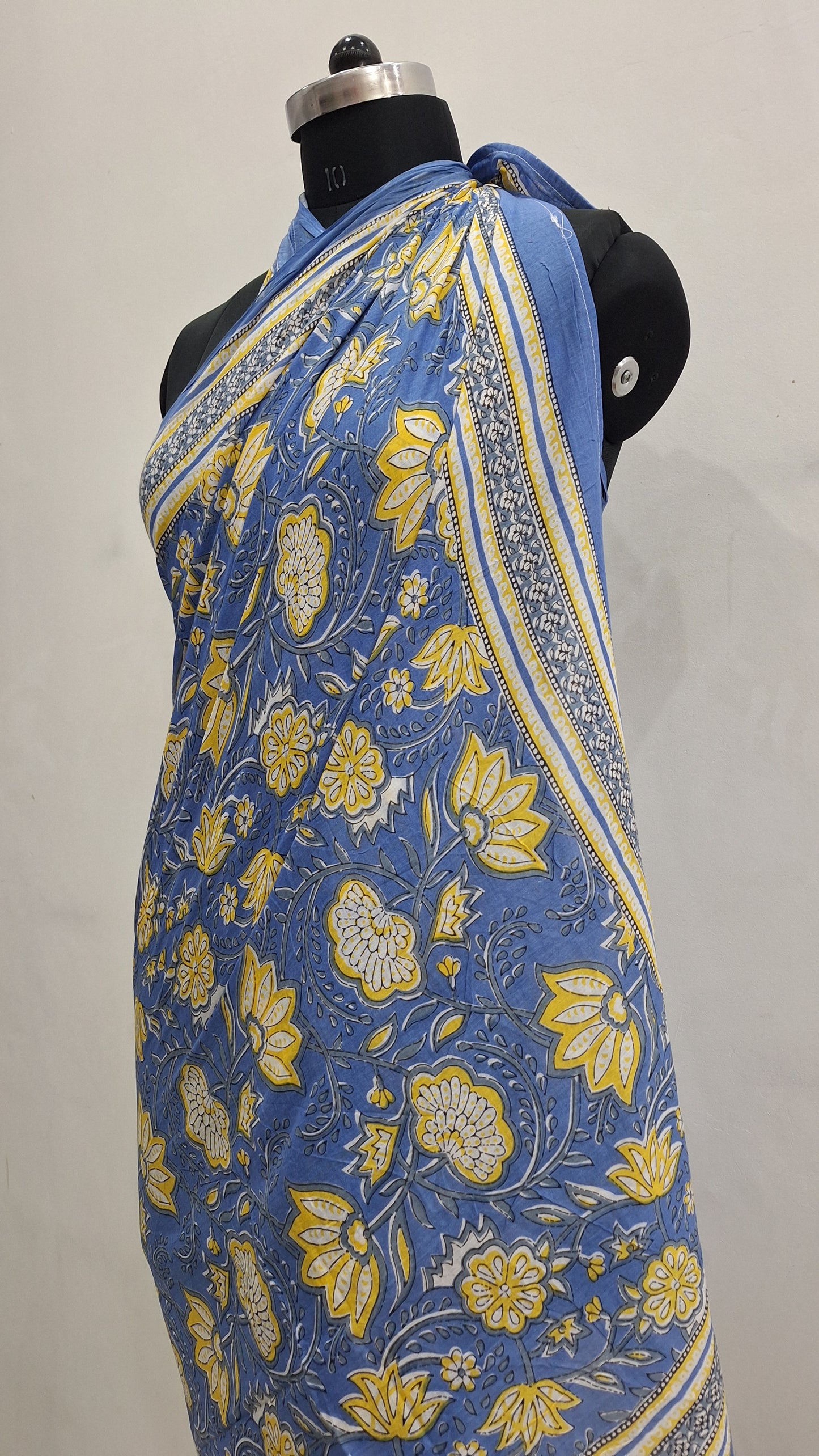 Blue Blossom Floral Print Cotton Sarong Wrap